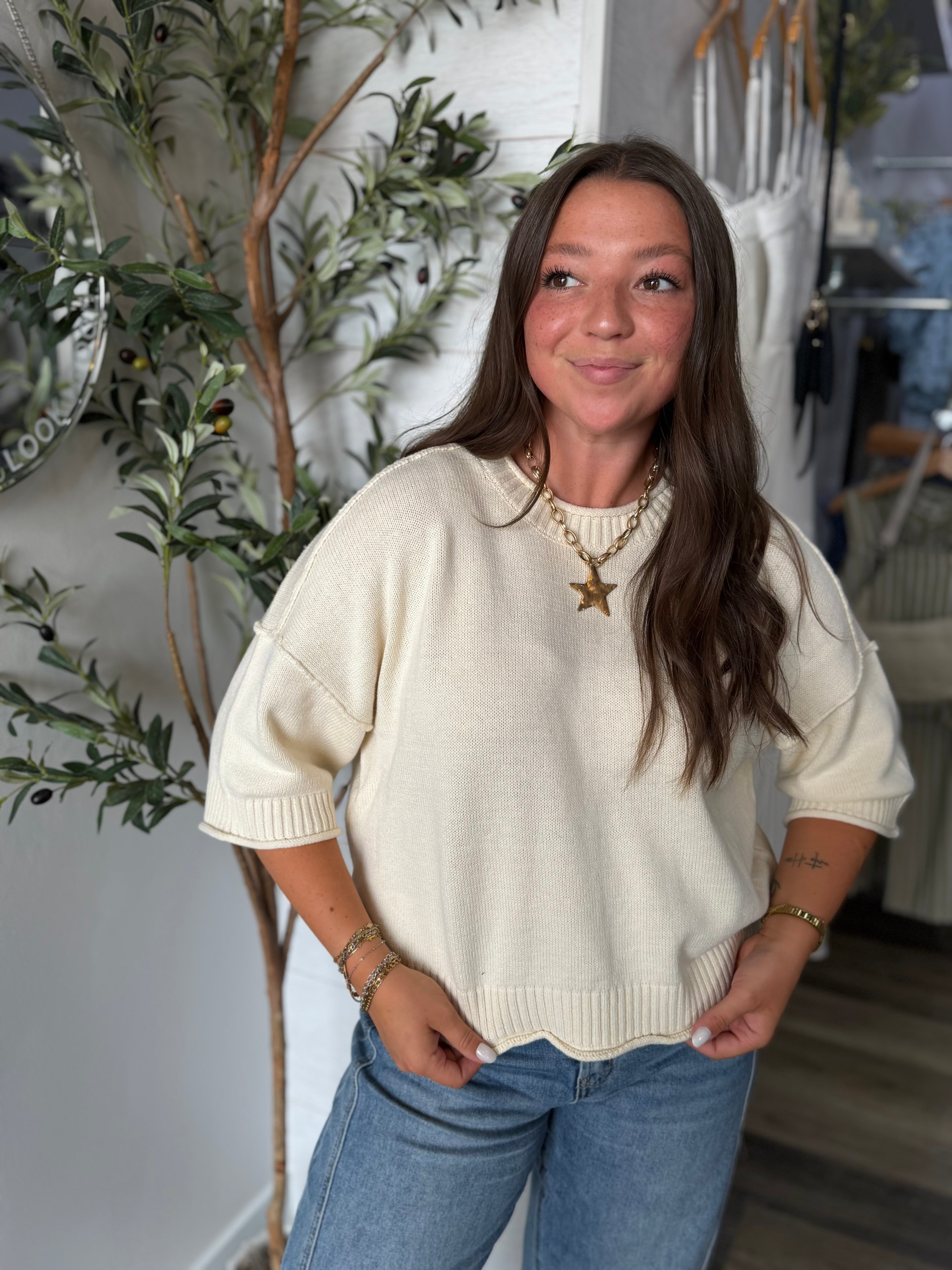 Ivory Exposed Seam Pullover