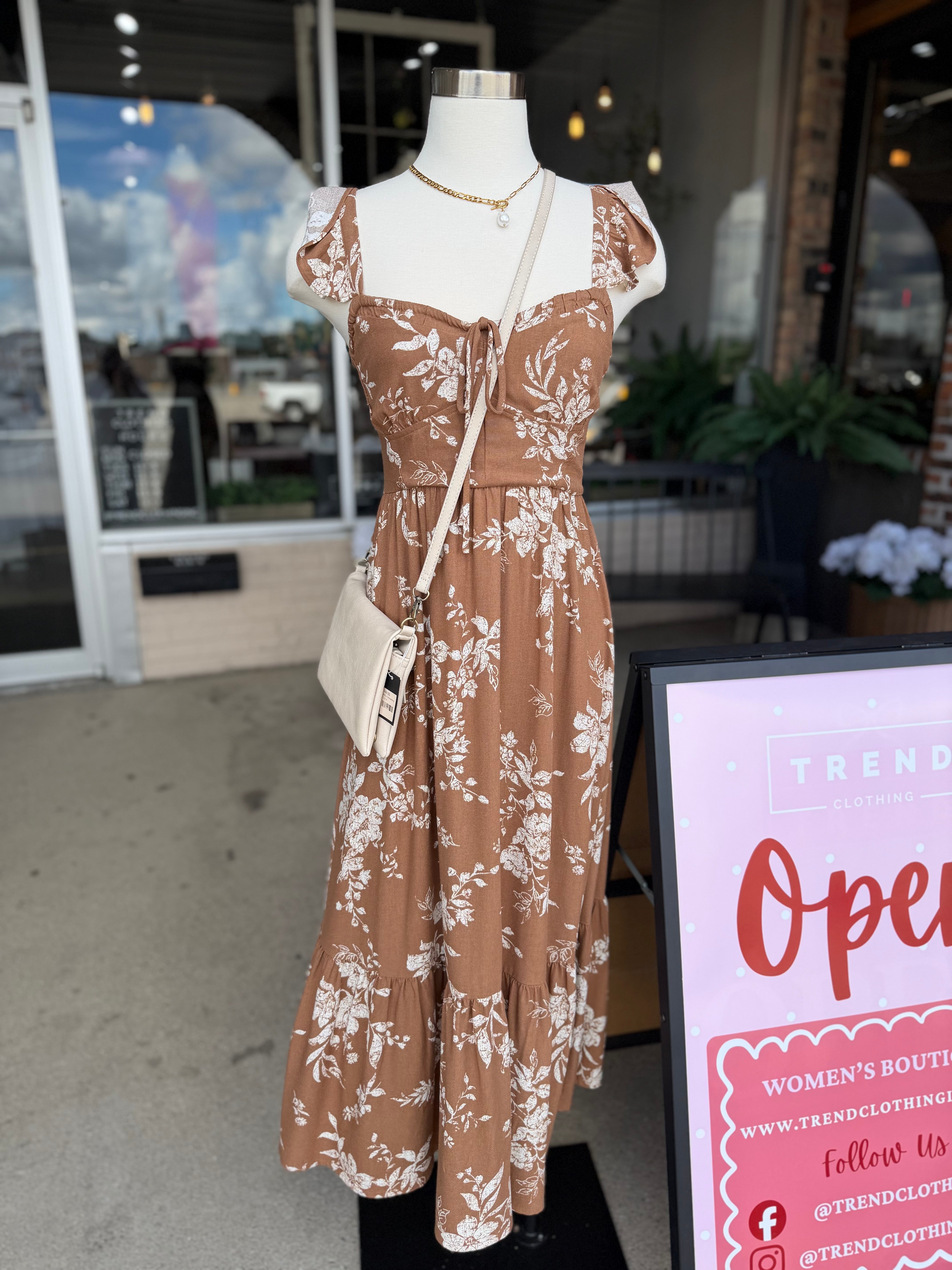 Brown Floral Midi Dress