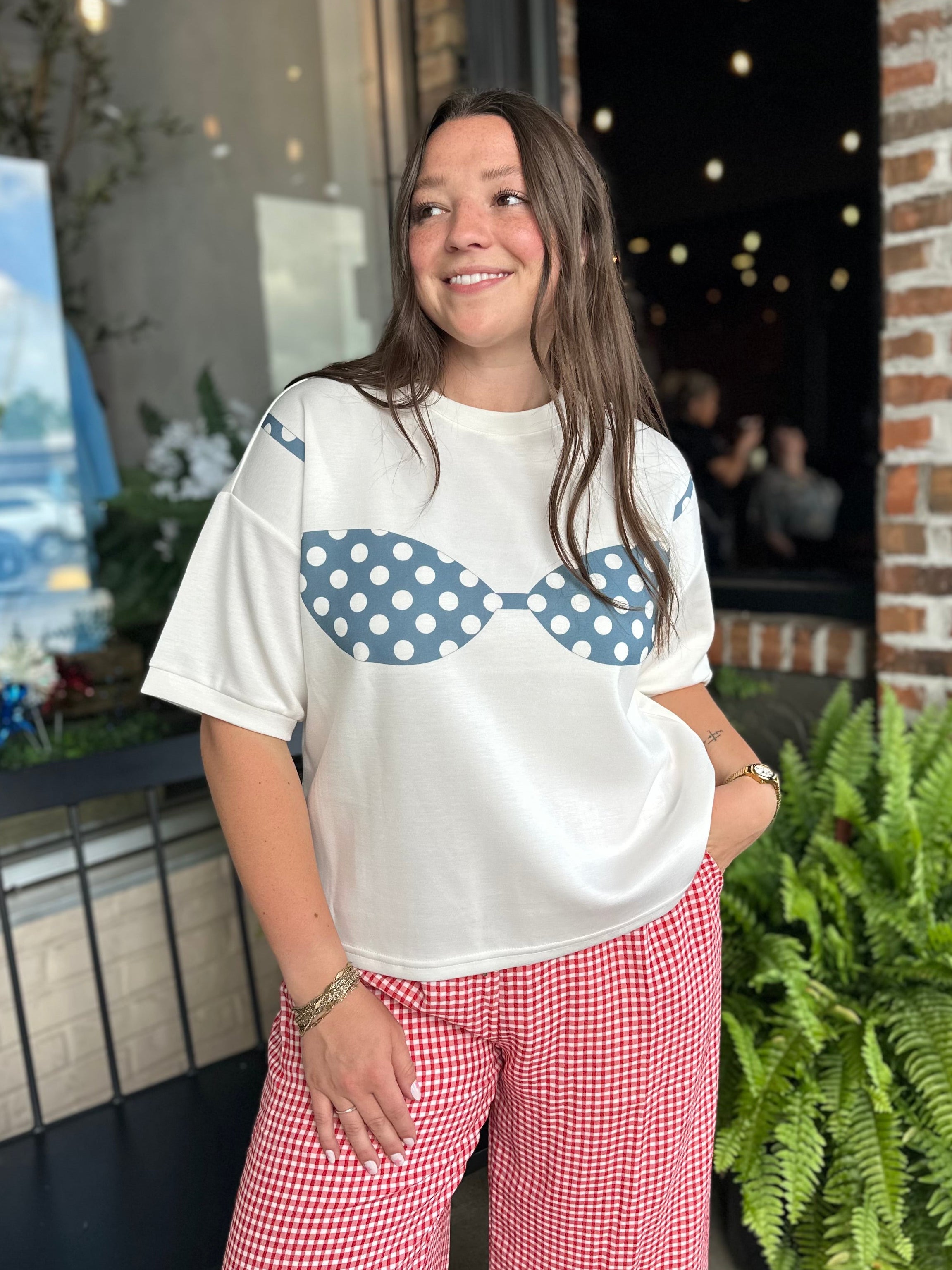 Blue Polka Dot Bikini Graphic Tee