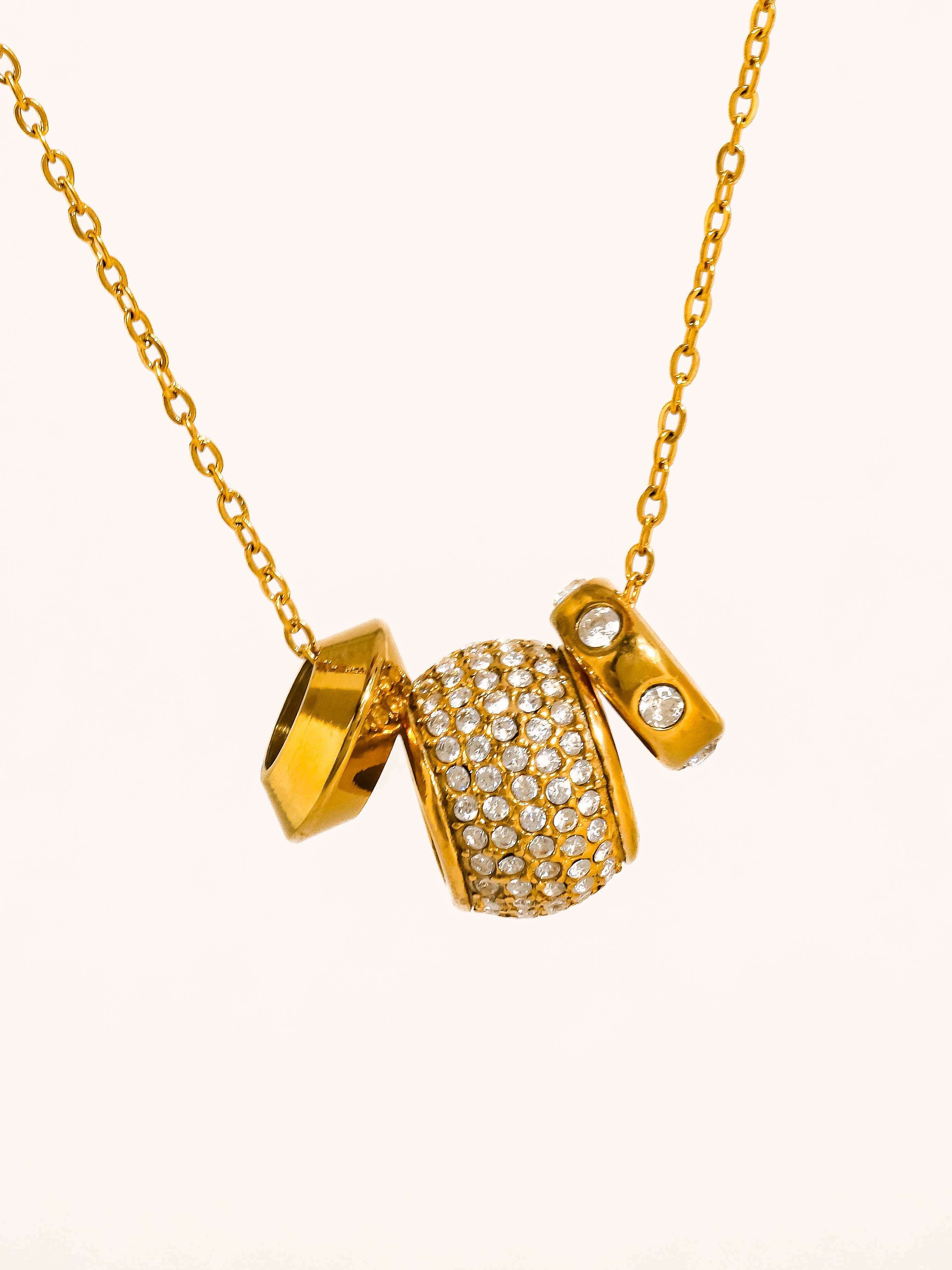 18K Gold Non-Tarnish CZ Bead Necklace
