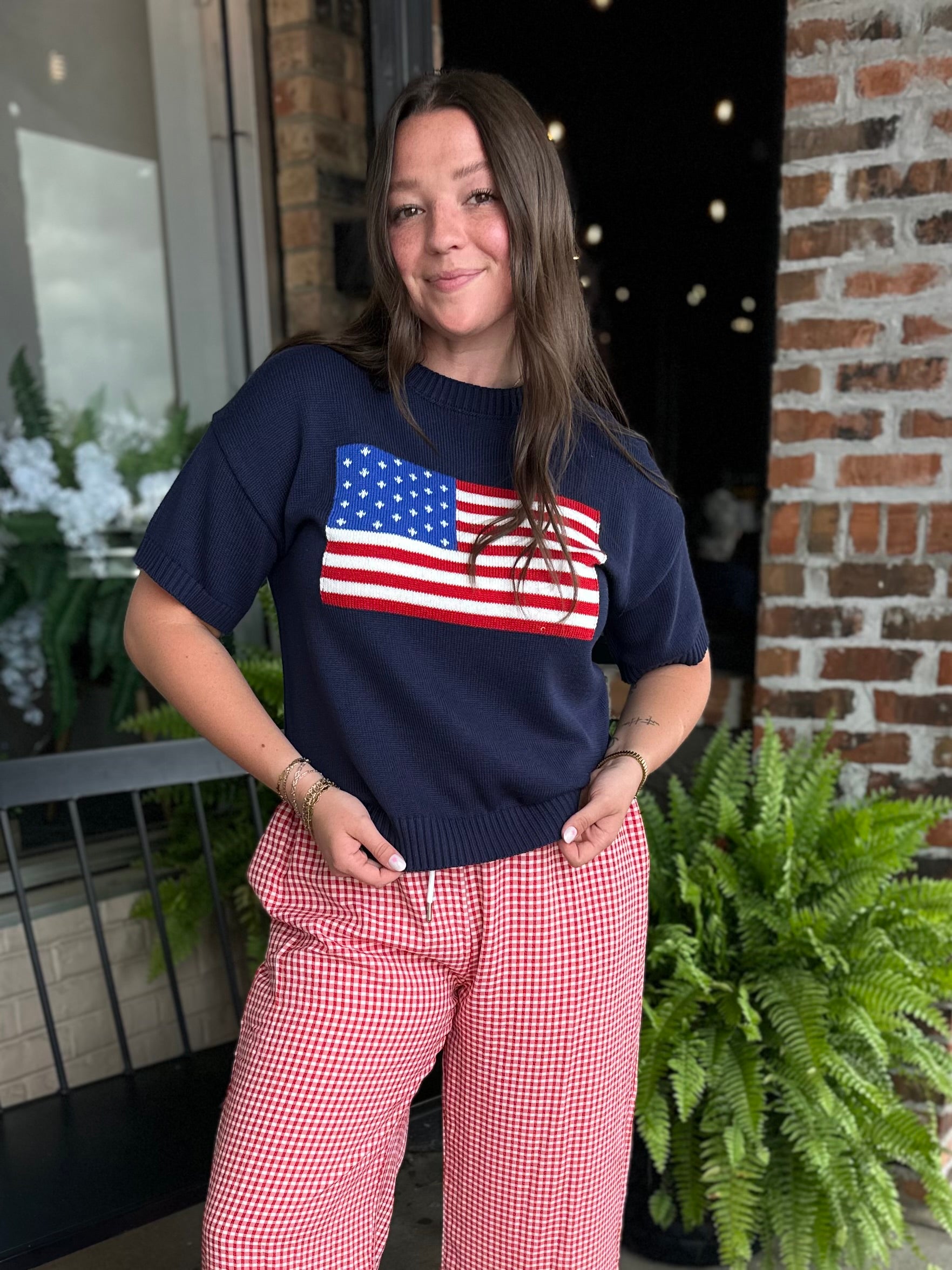 Navy American Flag Knit Top