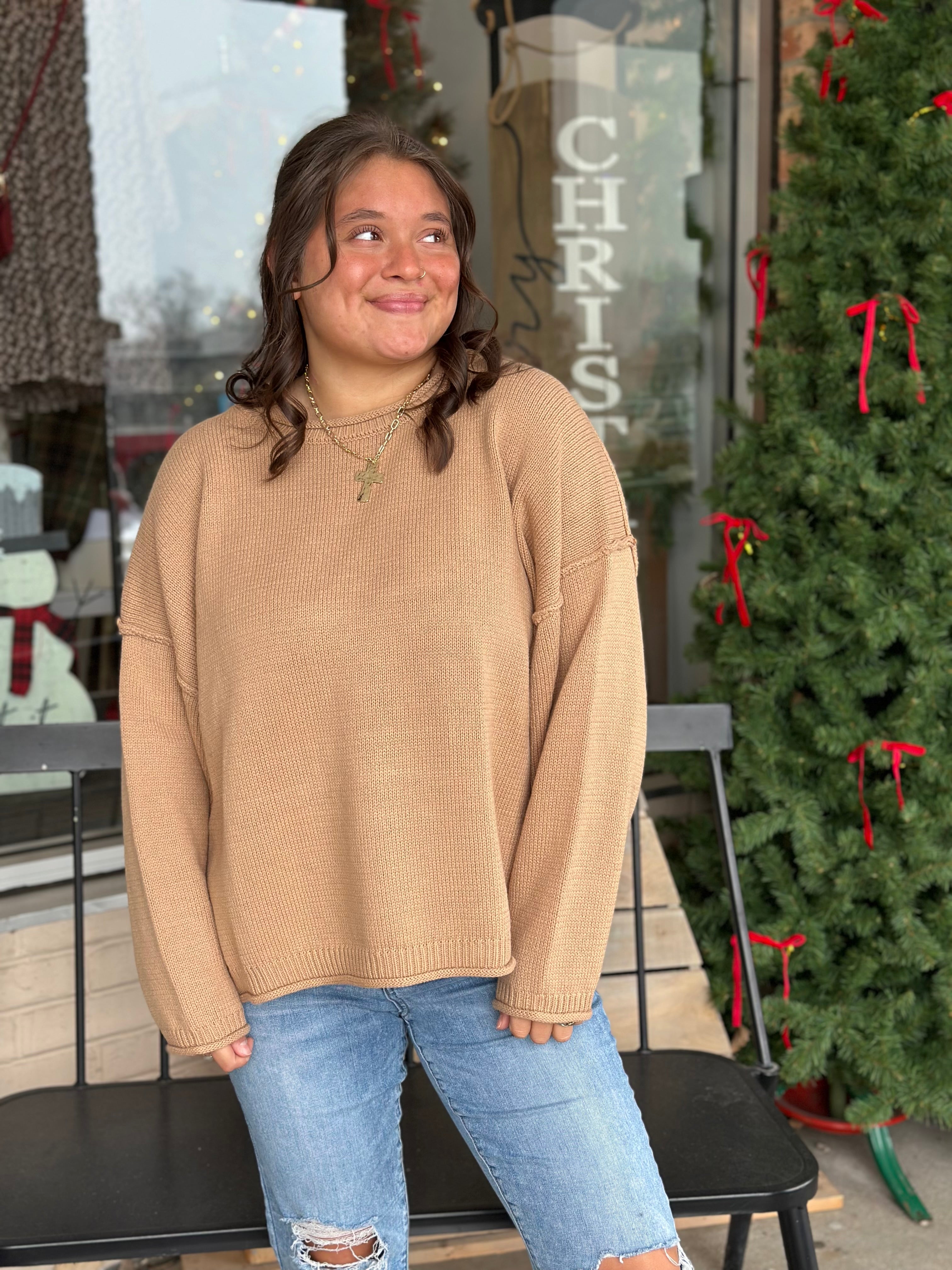 Tan Raw Edge Sweater- FINAL SALE