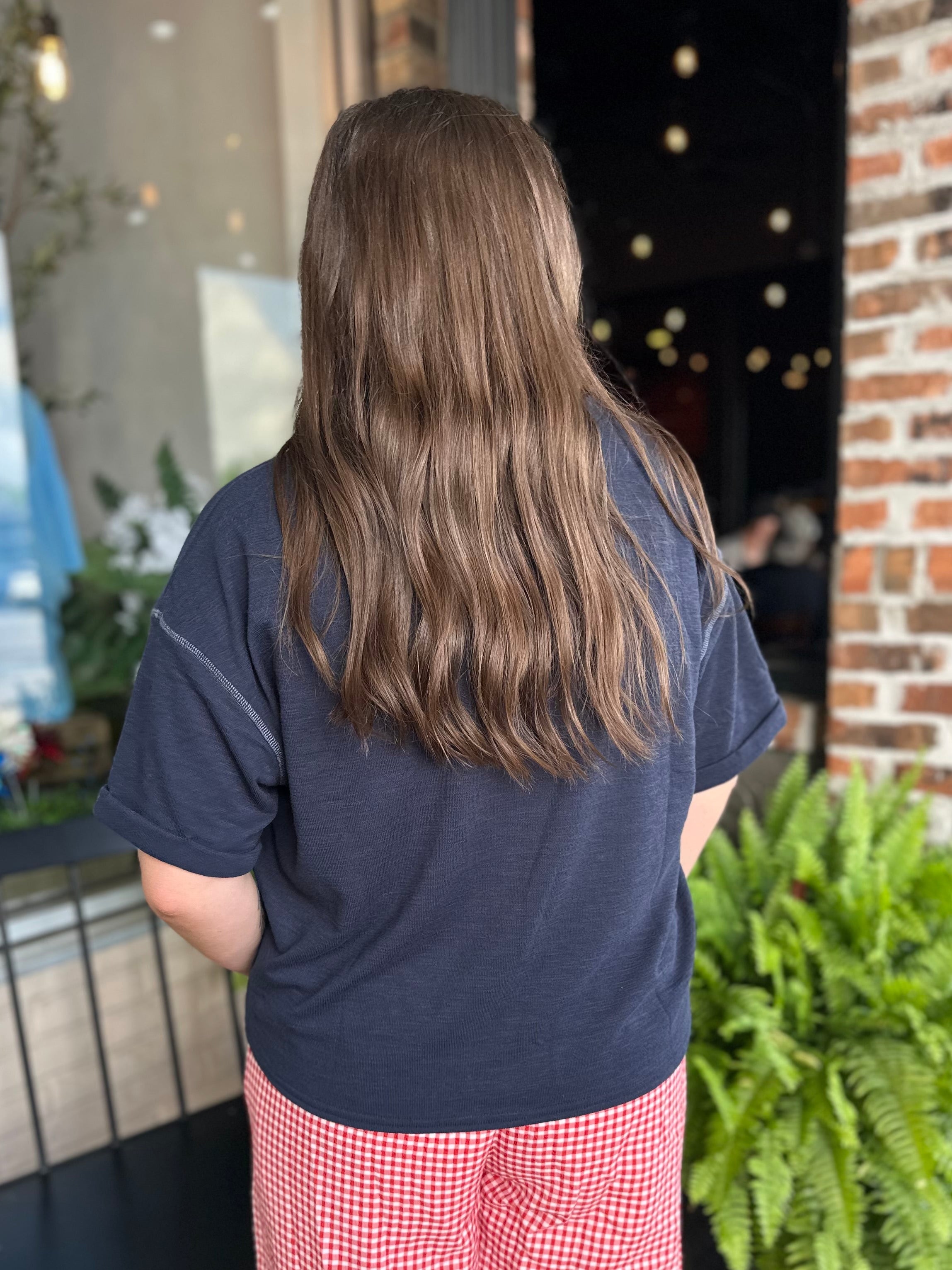 Navy Drop Shoulder Top
