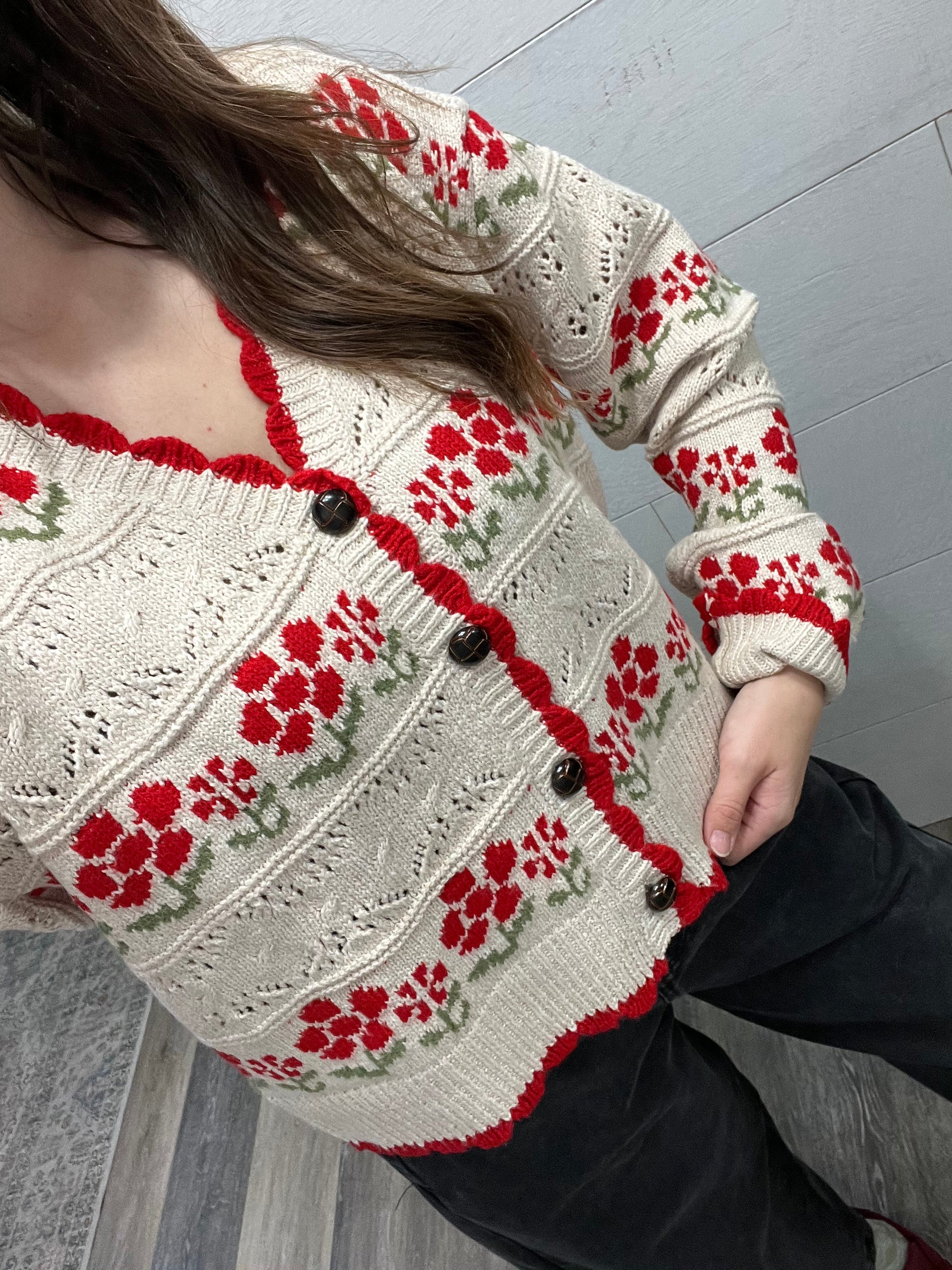Floral Detail Knit Sweater Cardigan