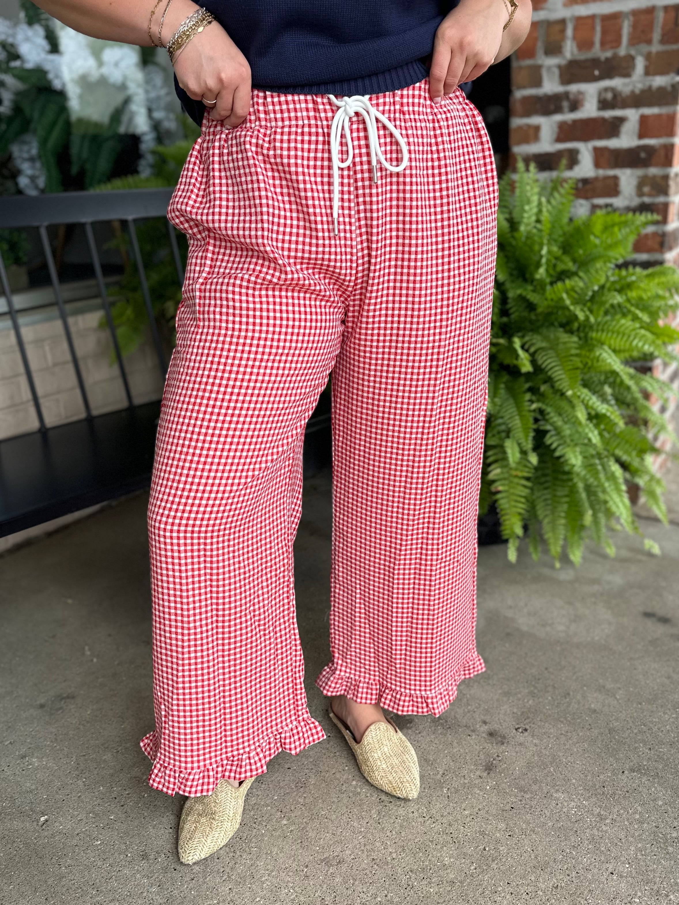 Red Checkered Wide Leg Pants