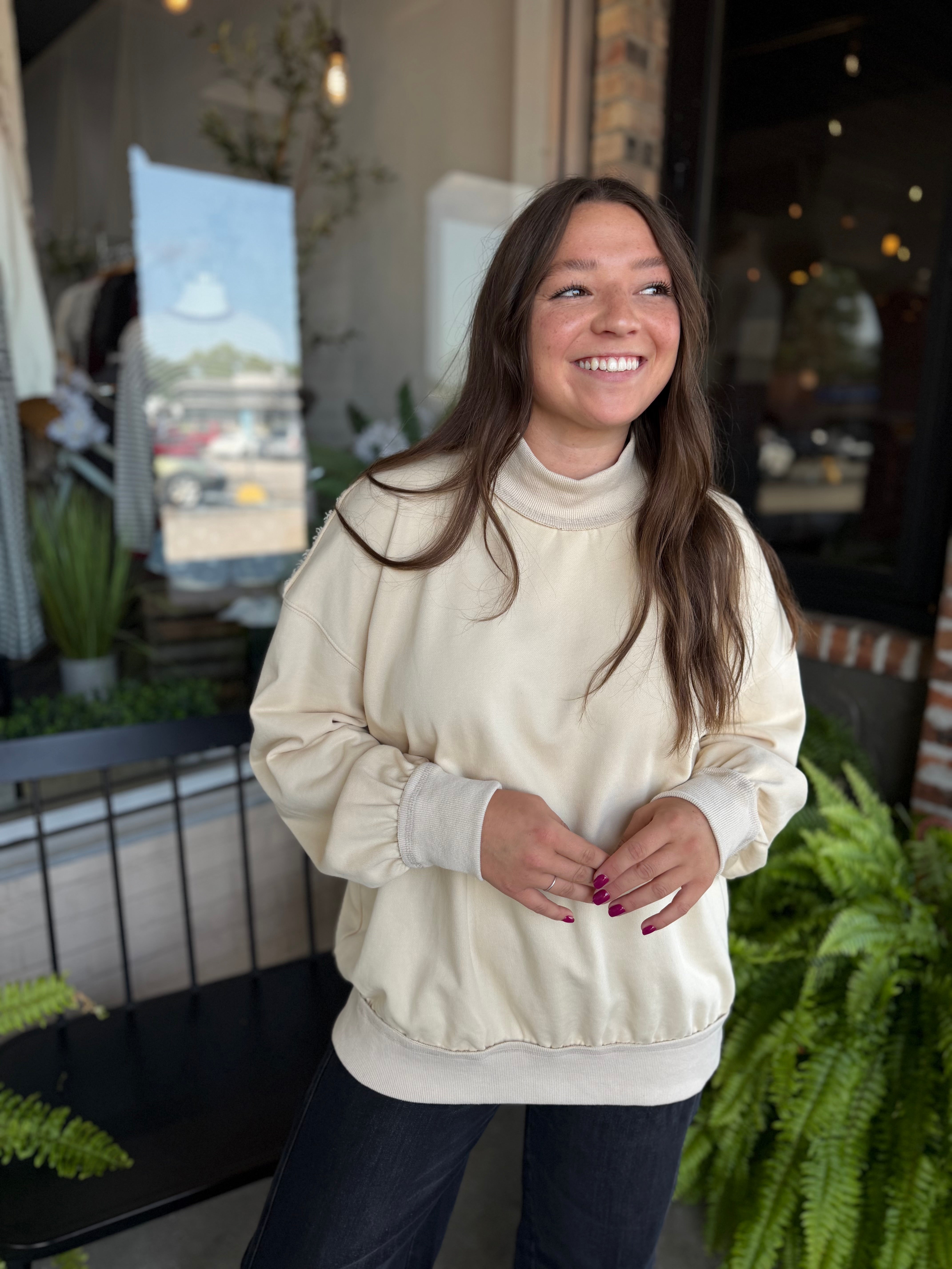 Cream Oversized Mock Neck Sweatshirt
