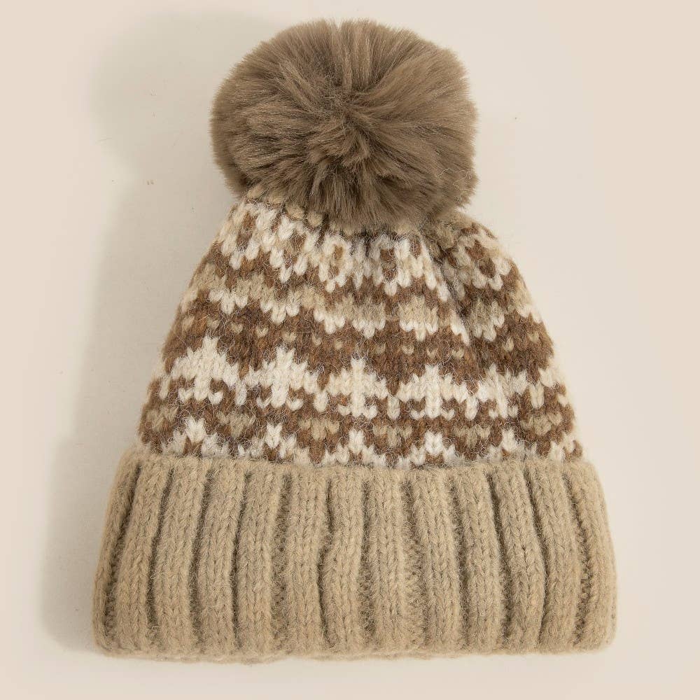 Khaki Warm Winter Pom Beanie