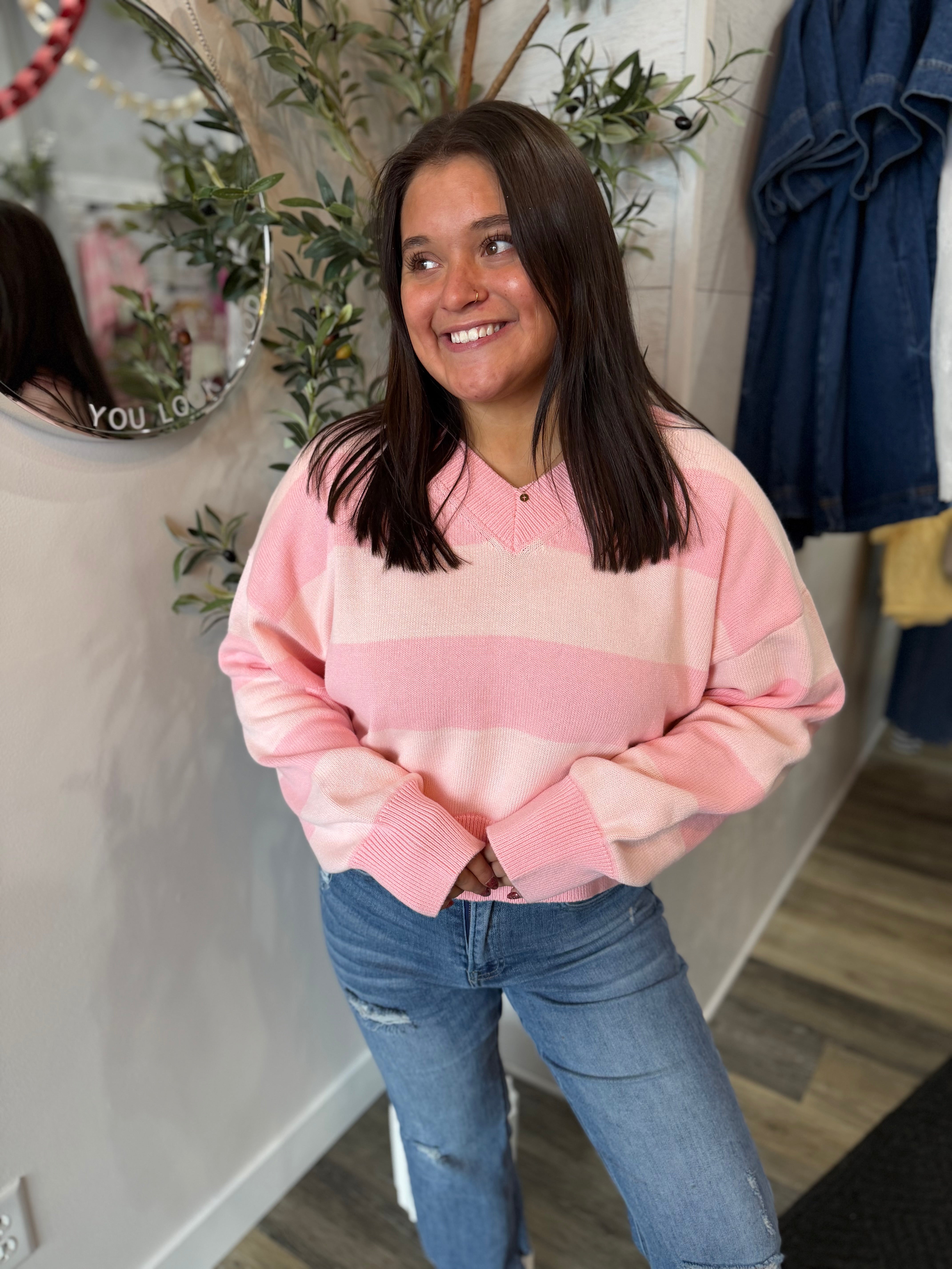 Pink Stripe Long Sleeve Sweater