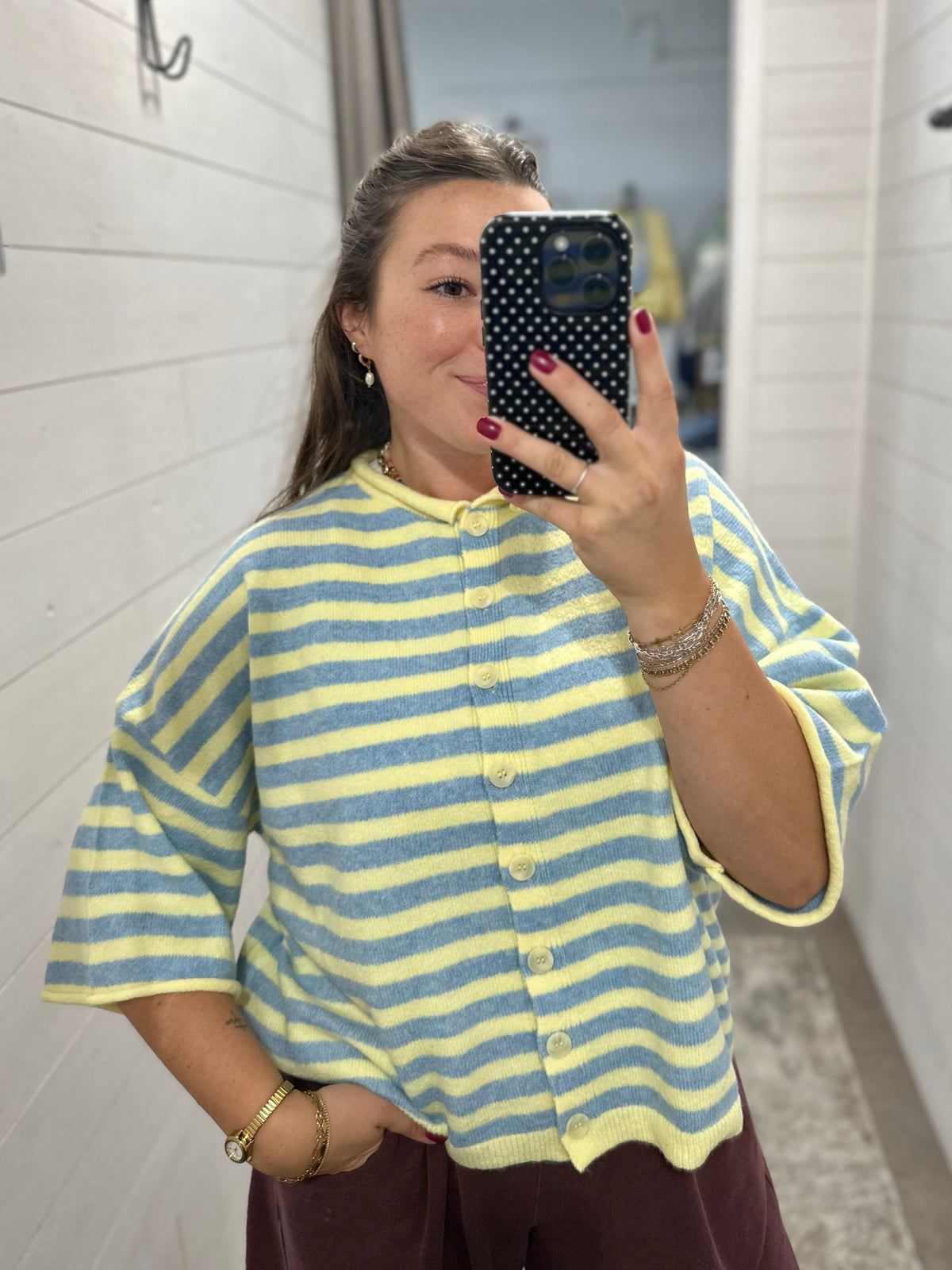 Yellow Stripe Short Sleeve Cardi
