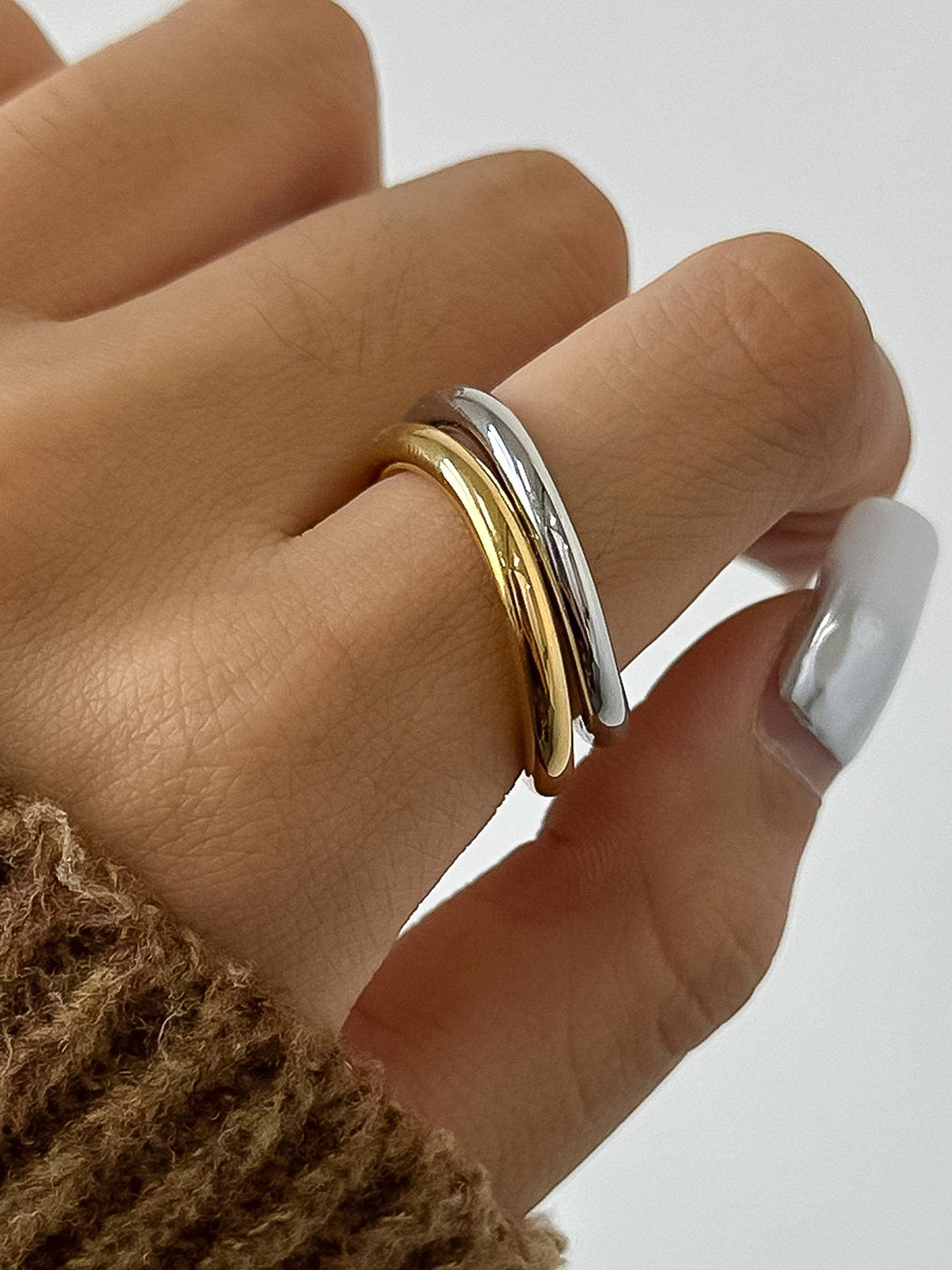 \18K Gold Non-Tarnish Double Two Tone Ring