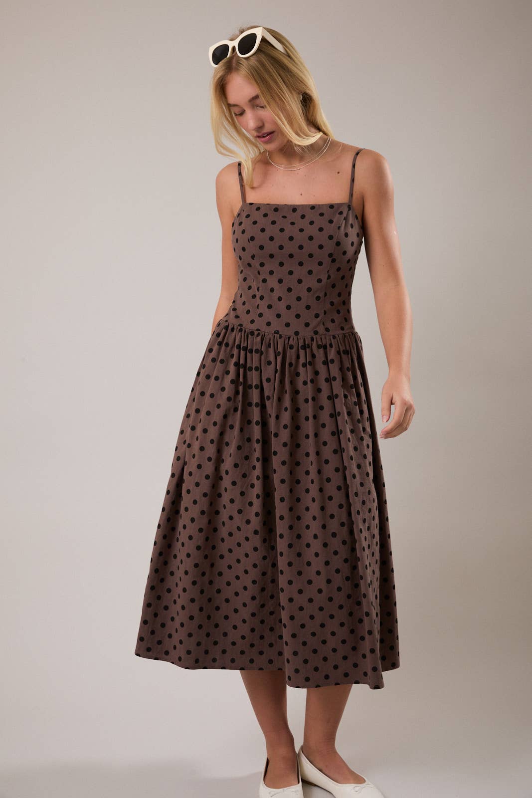 Brown and Black Dot Midi Dress