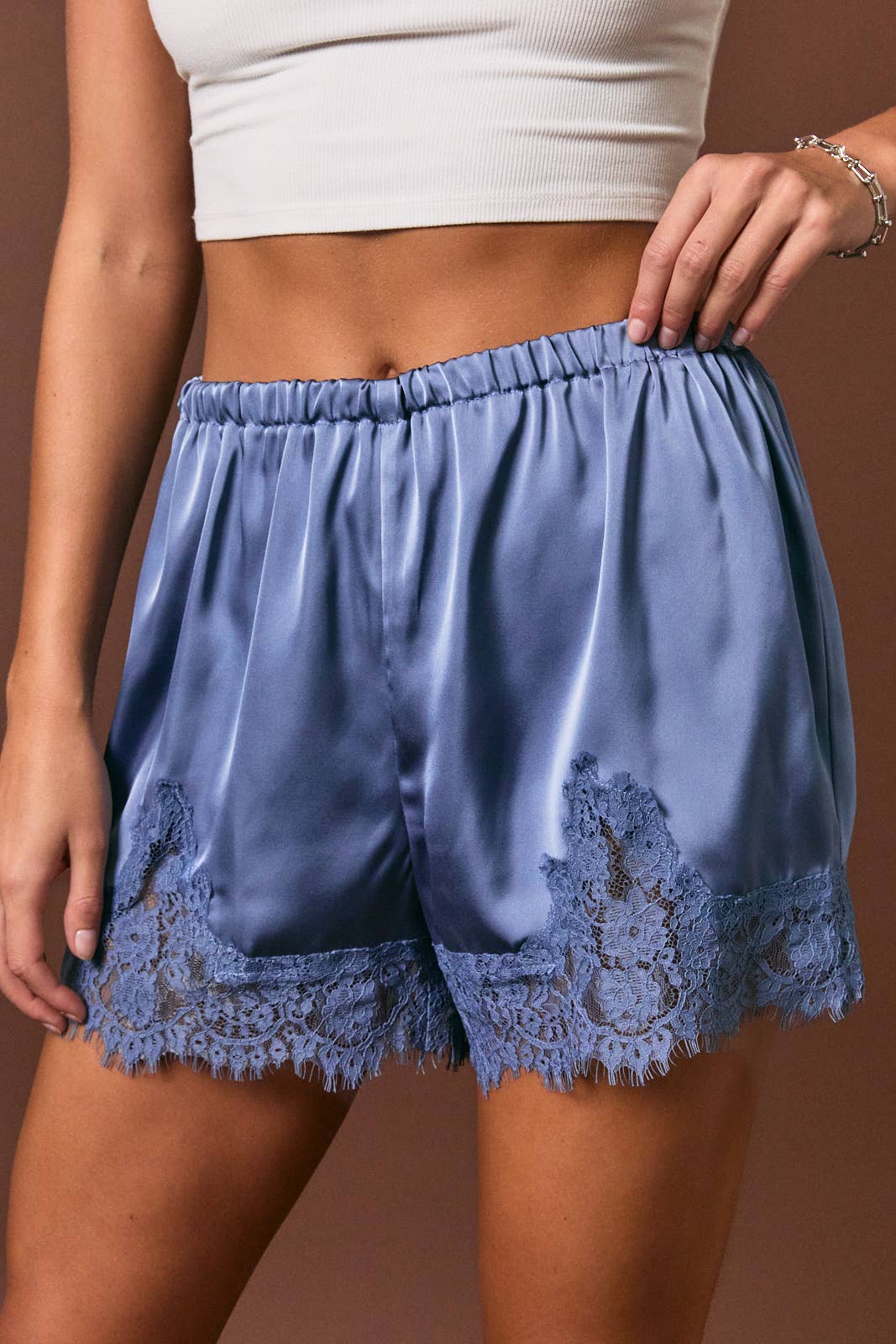 Blue Lace Trim Shorts
