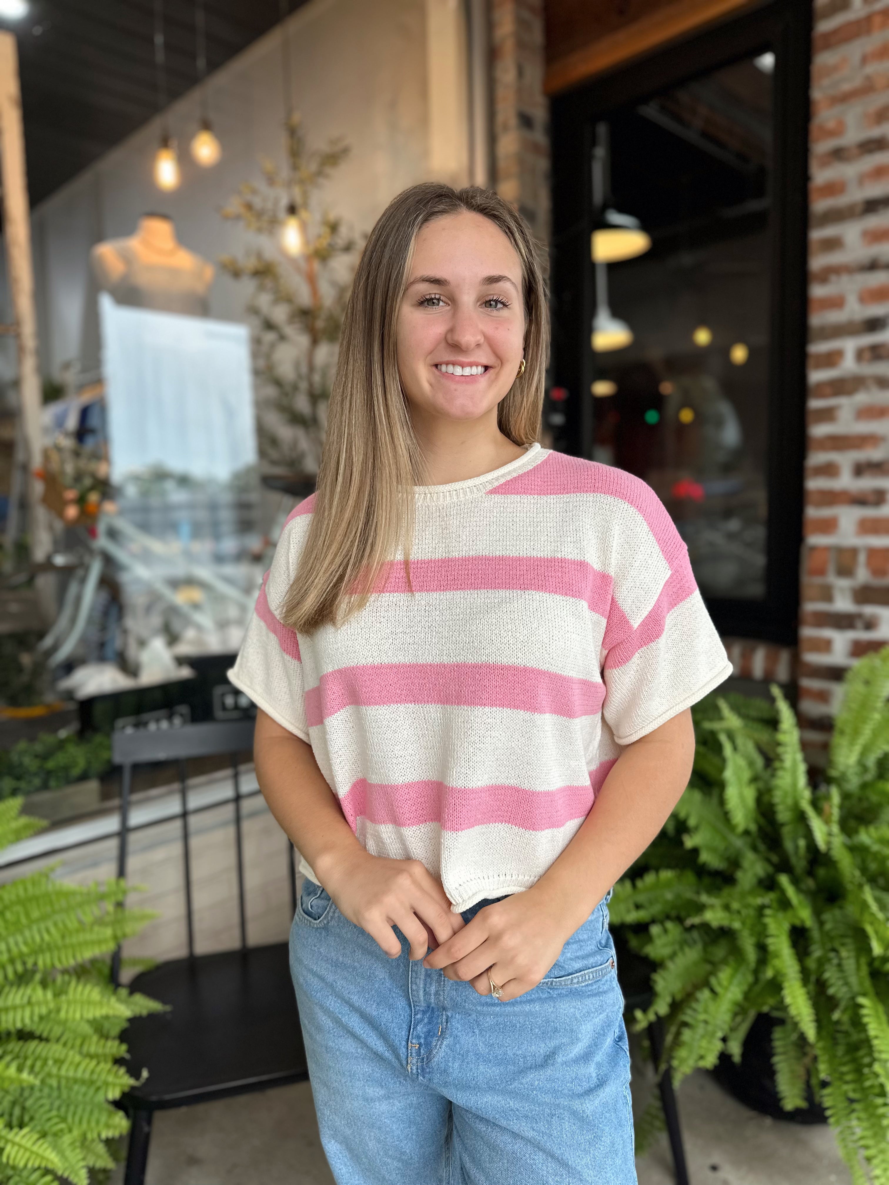 Pink Stripe Boxy Sweater