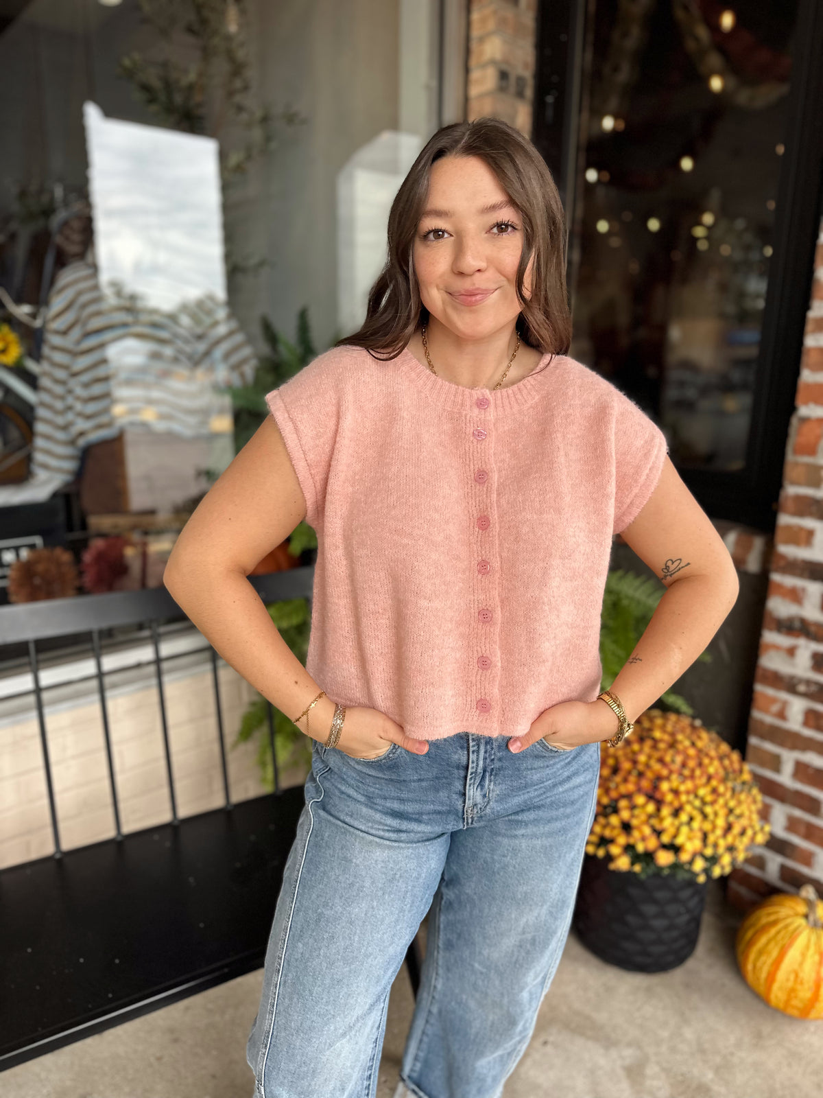 Pink Soft Button-Front Knit Top
