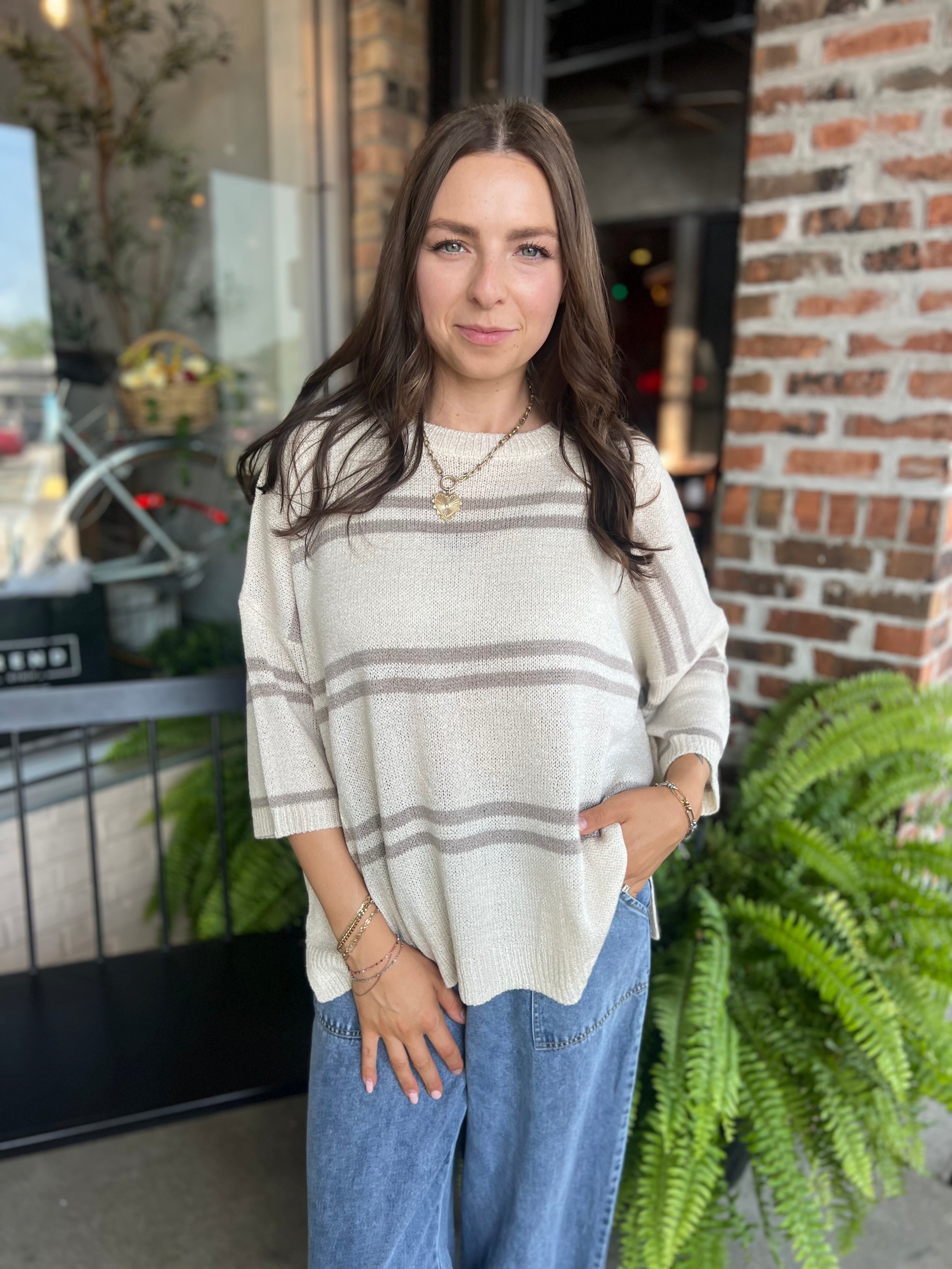 Natural Stripe Drop Shoulder Sweater