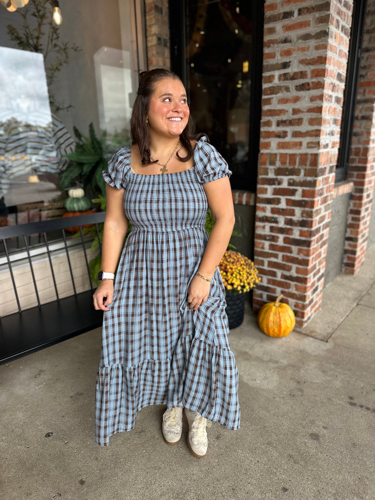 Blue Plaid Midi Dress
