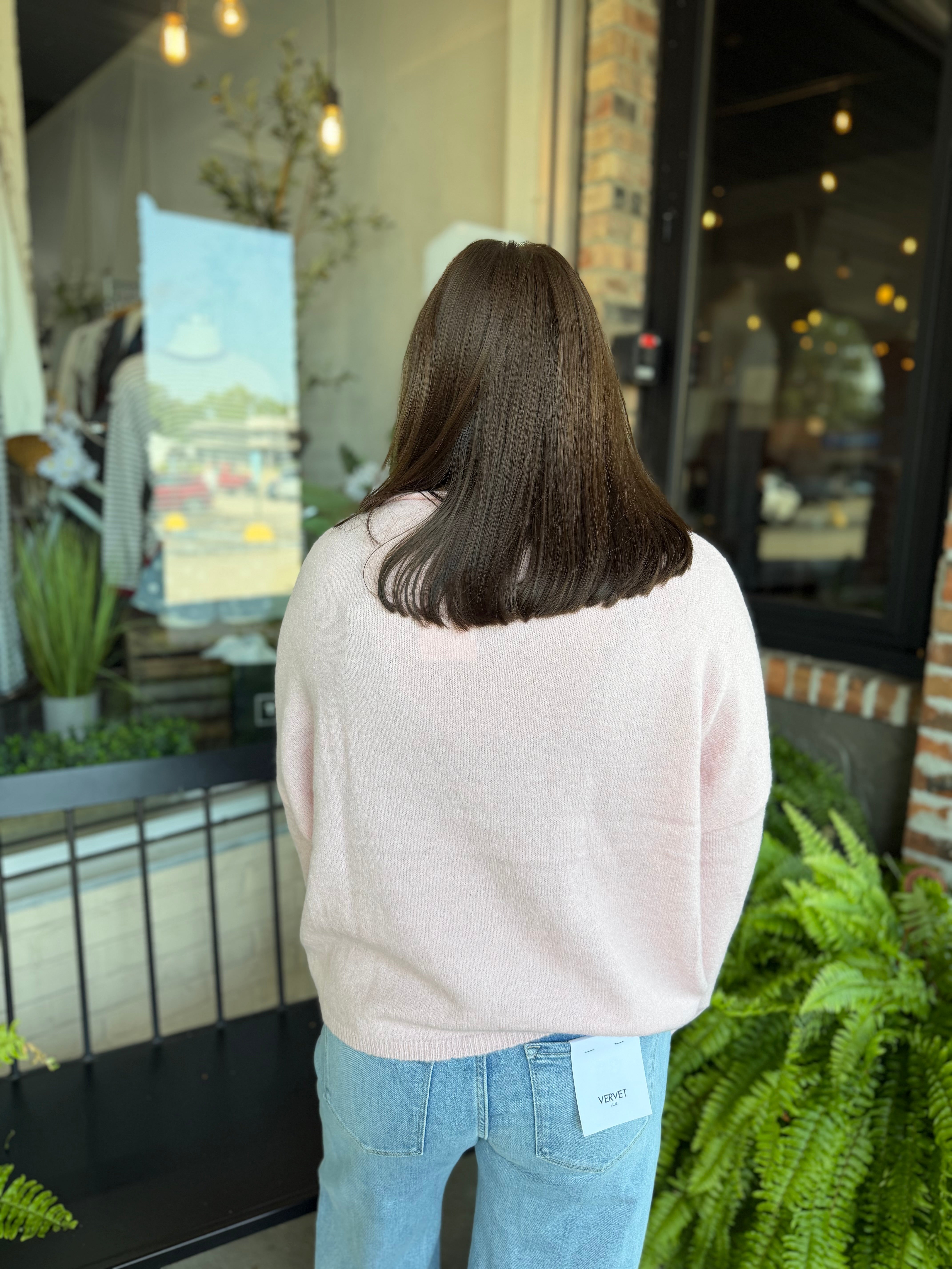 Pink Rolled Round Neck Sweater