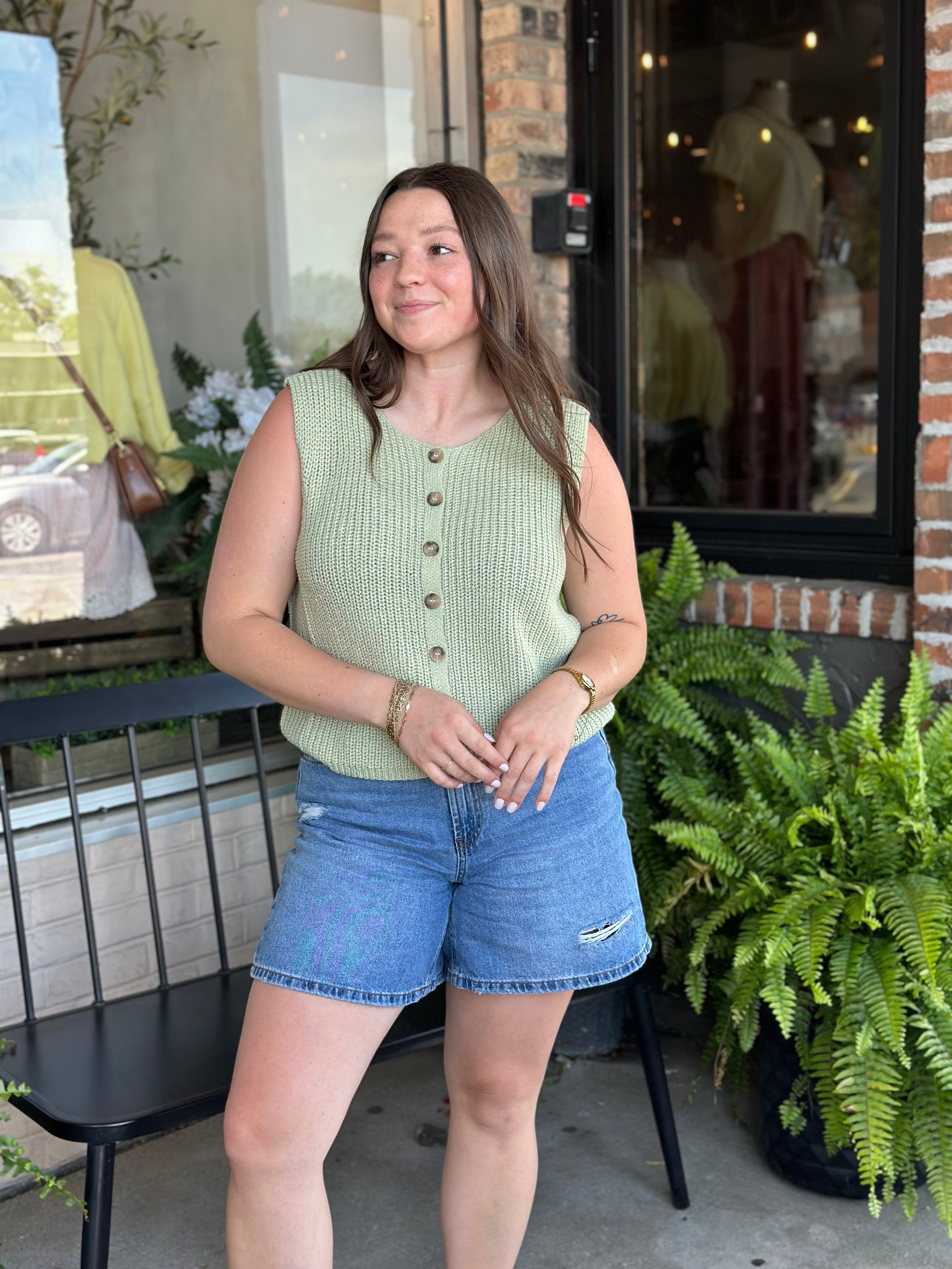 Olive Sleeveless Knit Top