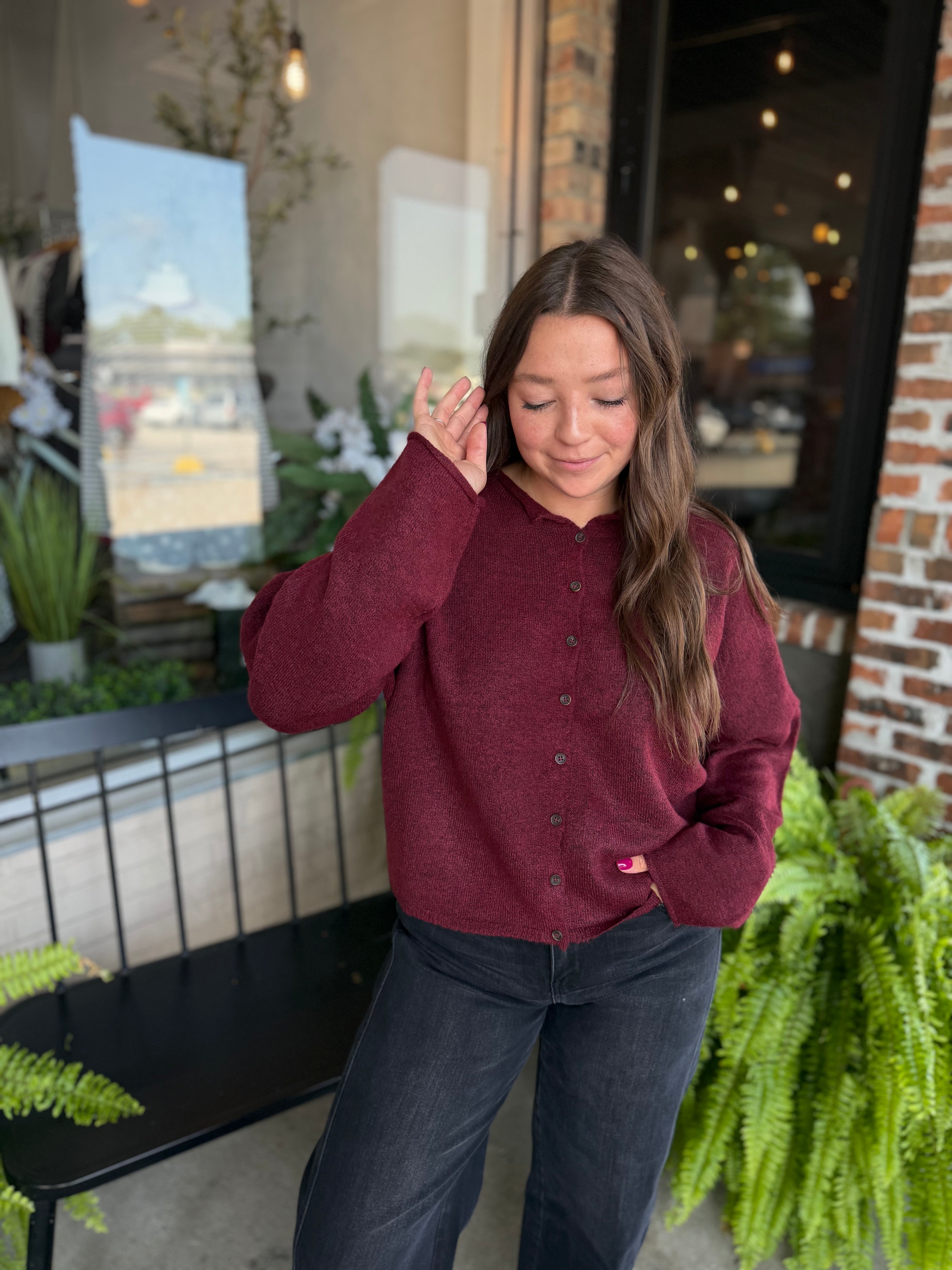 Burgundy Button Down Knit Cardi