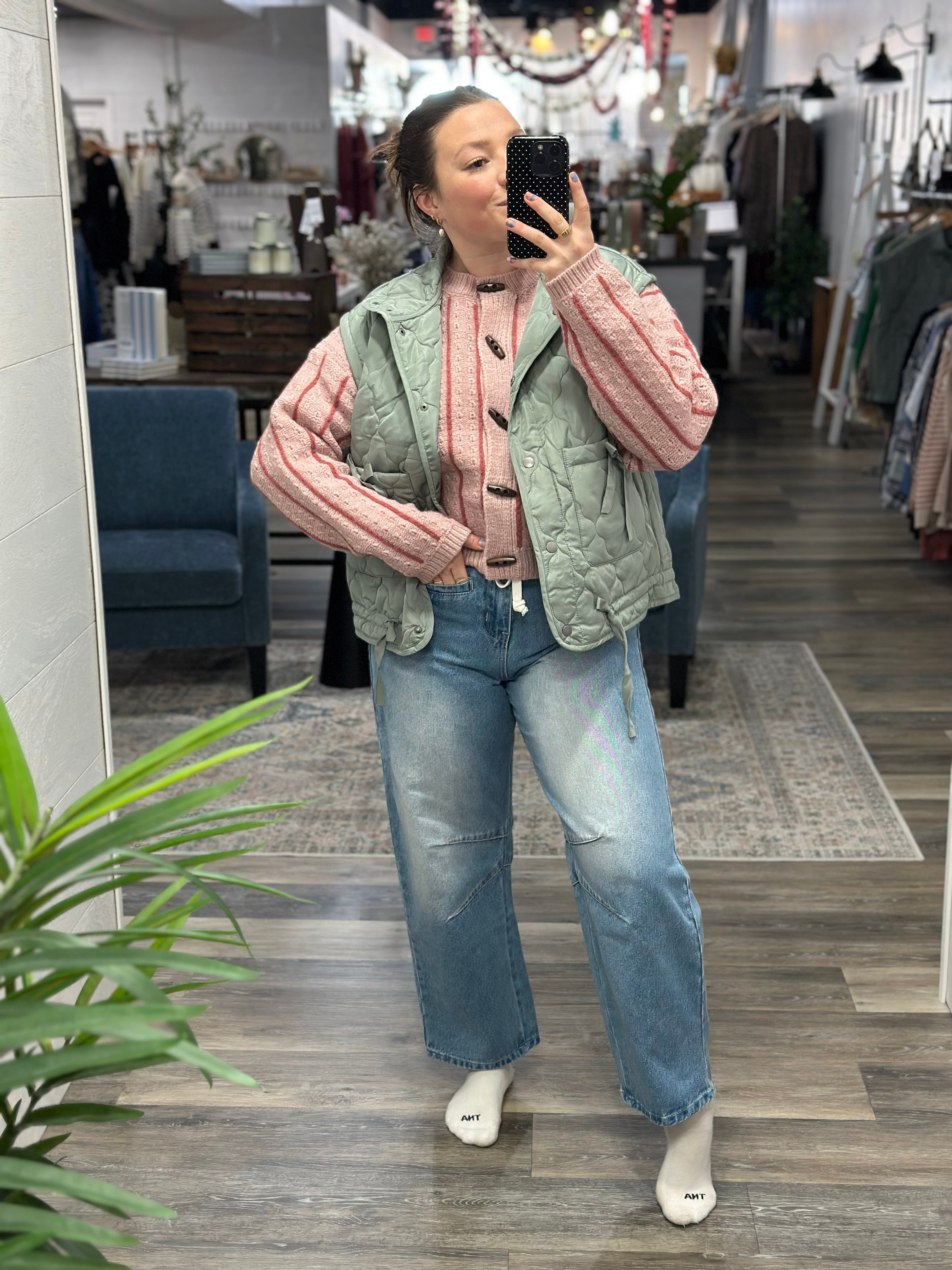 Sage Tie Detail Quilted Vest - FINAL SALE