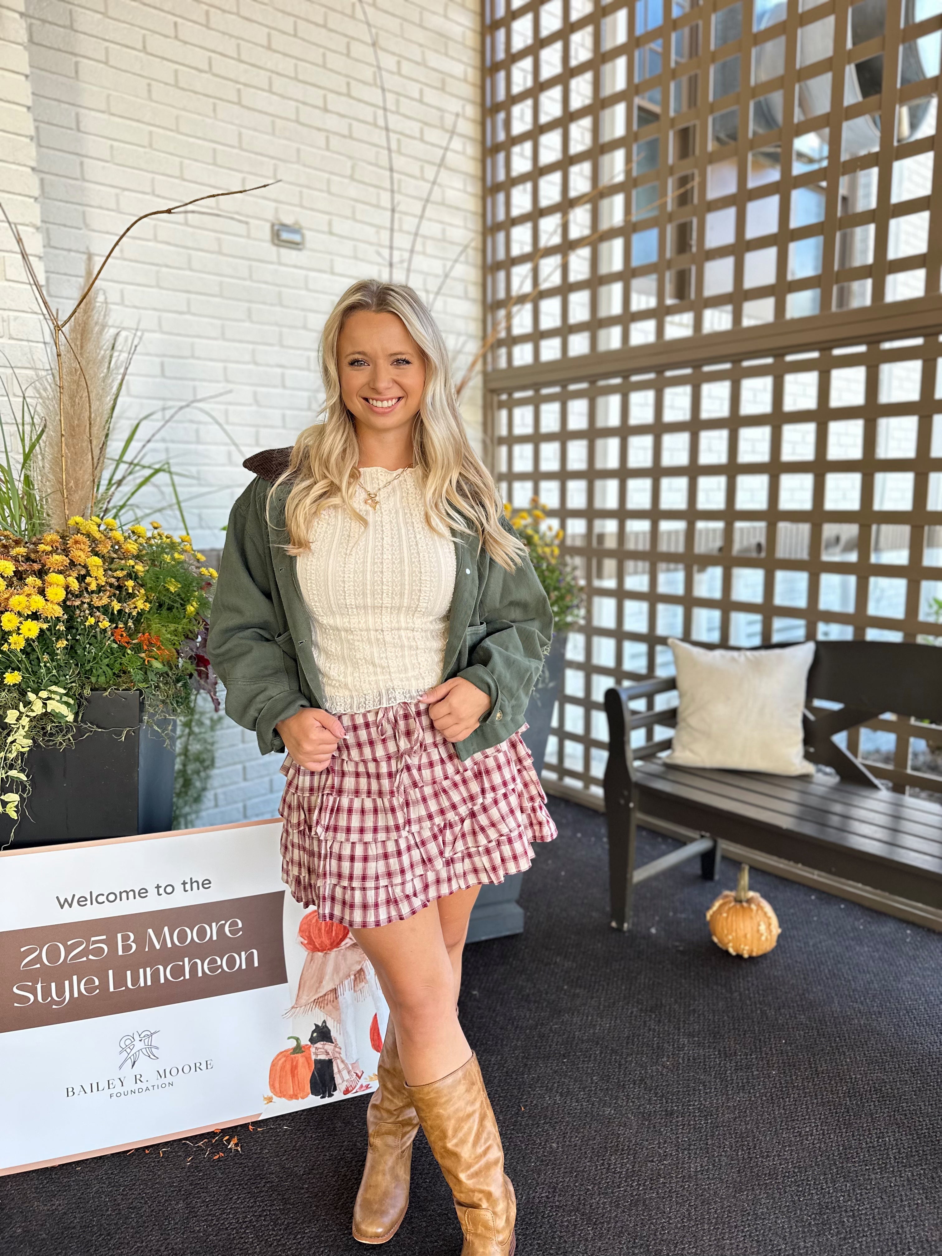 Taupe Plaid Frill Skirt