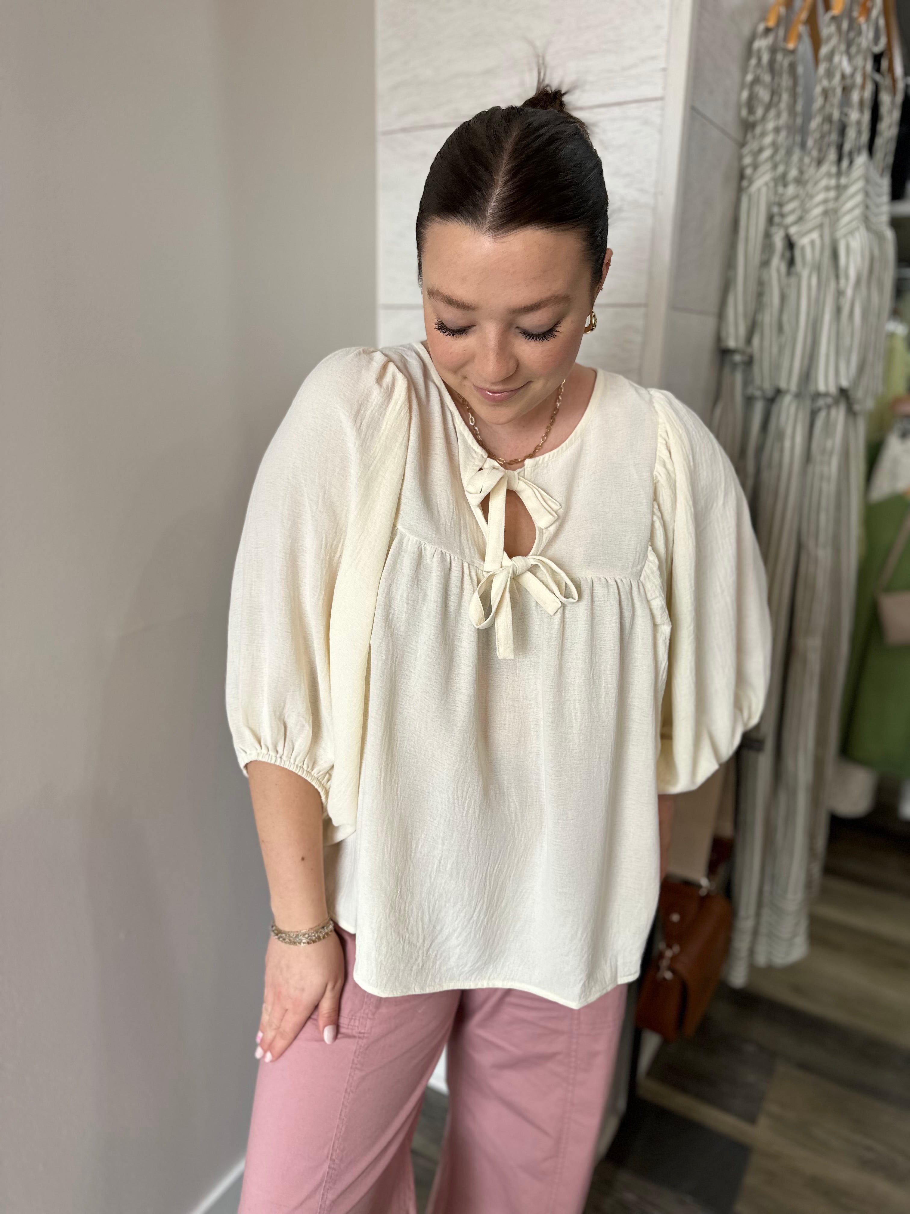 Ivory Bow Front Blouse
