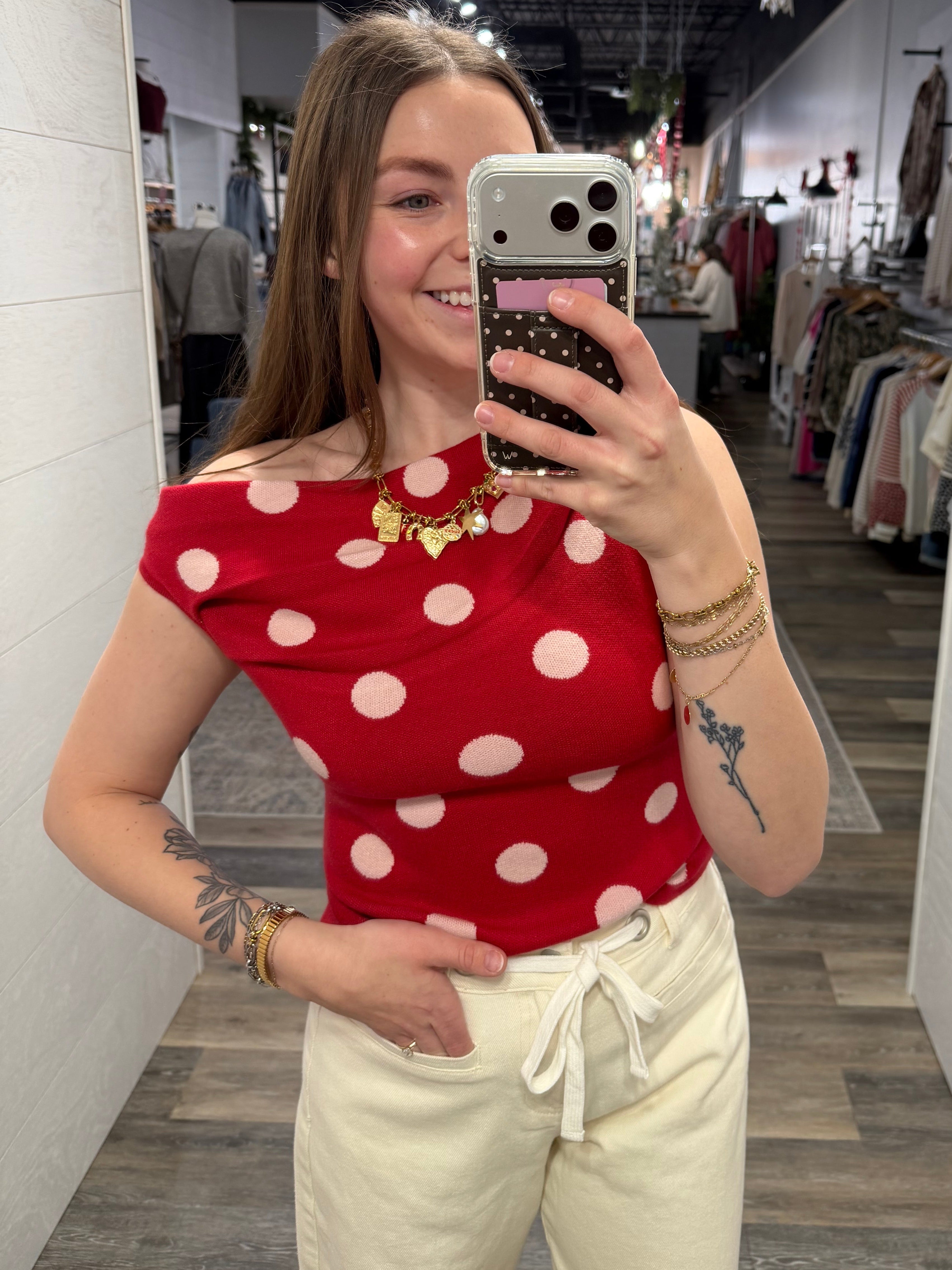 Red Polka Dot Sweater Top