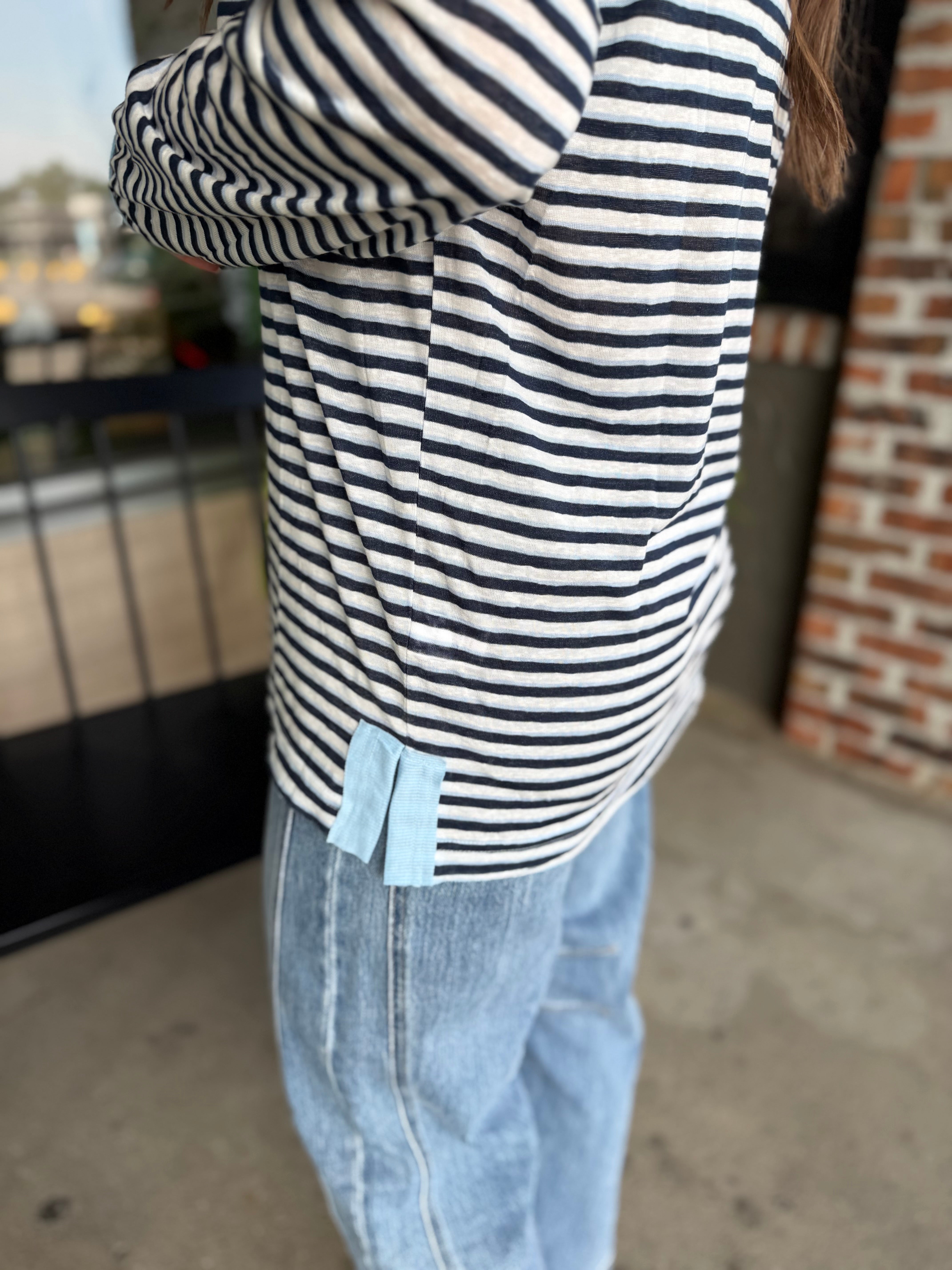 Blue Striped Jersey Long Sleeve Top