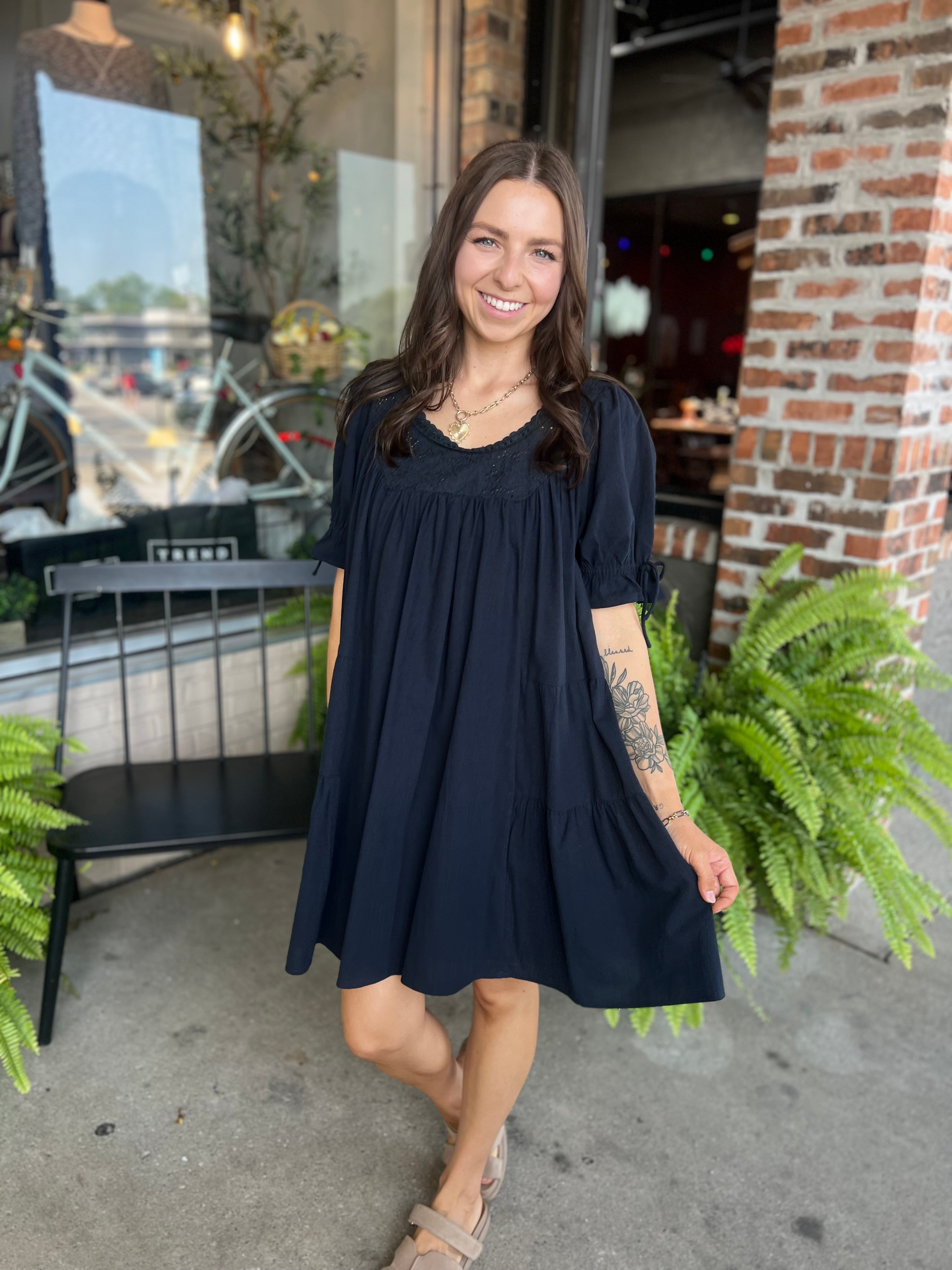 Navy Puff Sleeve Dress