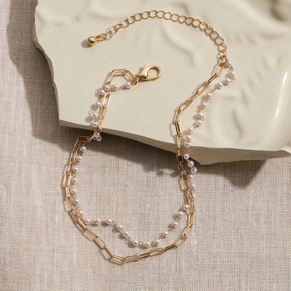 Gold Chain and Pearl Layered Anklet