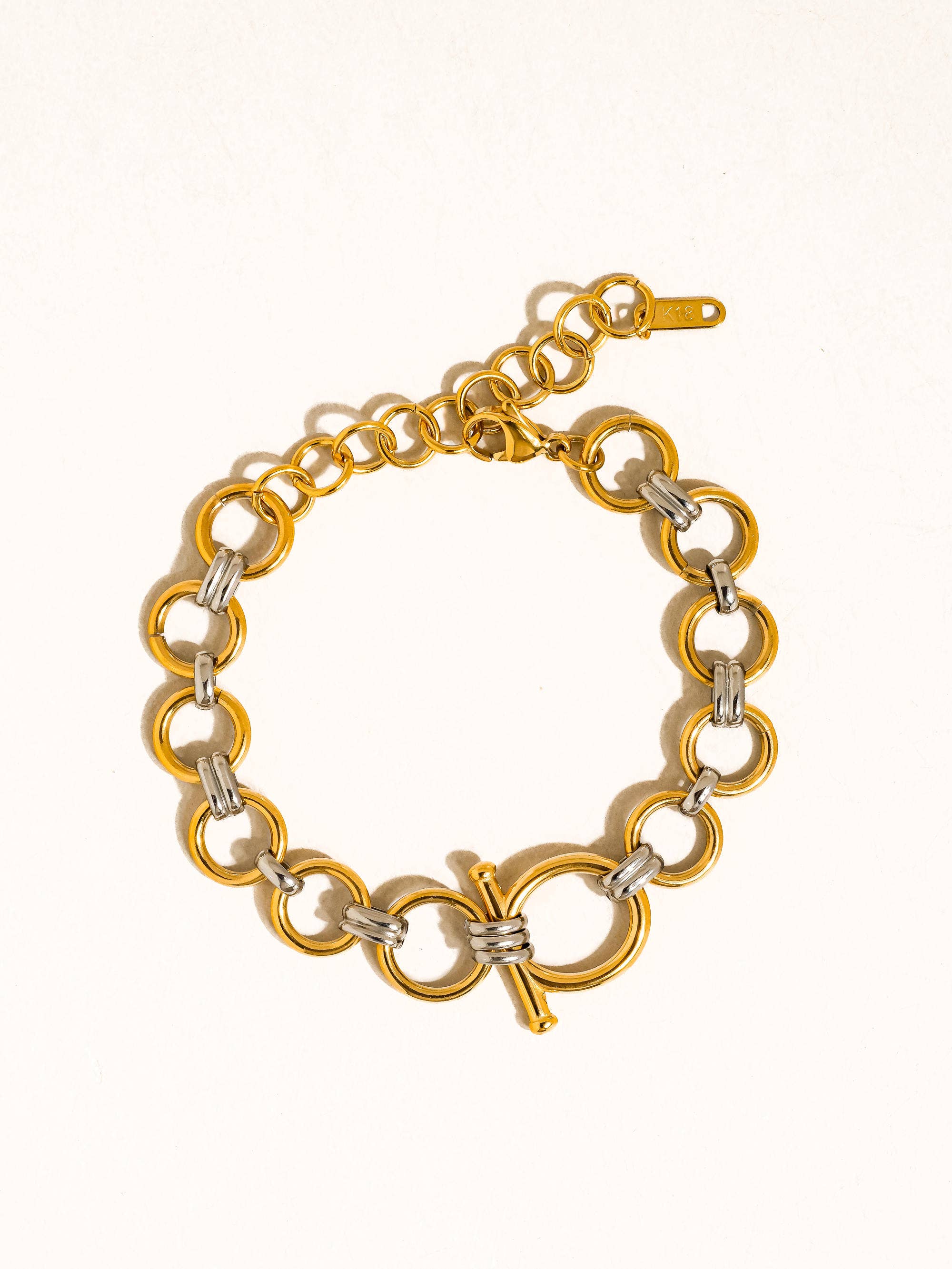 18K Gold Non-Tarnish Two-Tone Link Bracelet