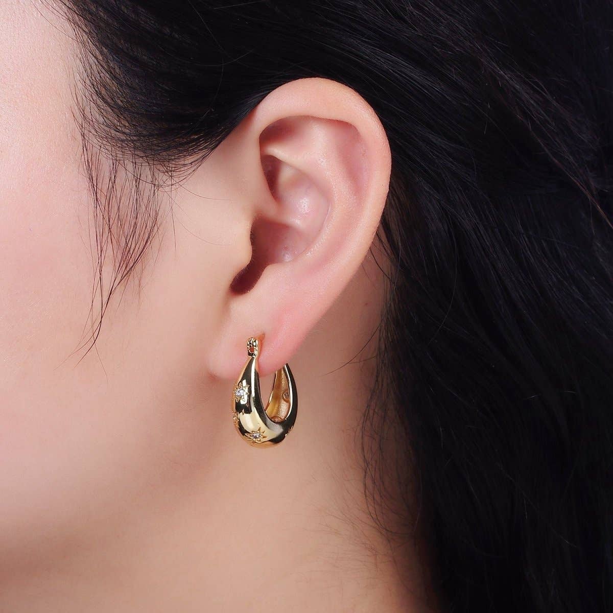Gold Filled Celestial Stars Latch Hoop Earrings