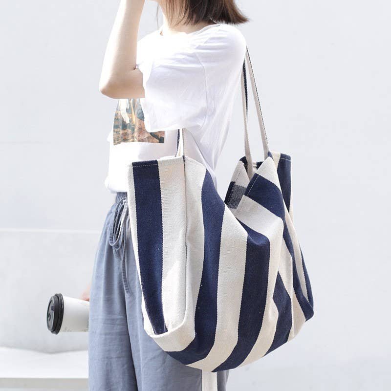 Tan Stipe Tote Bag