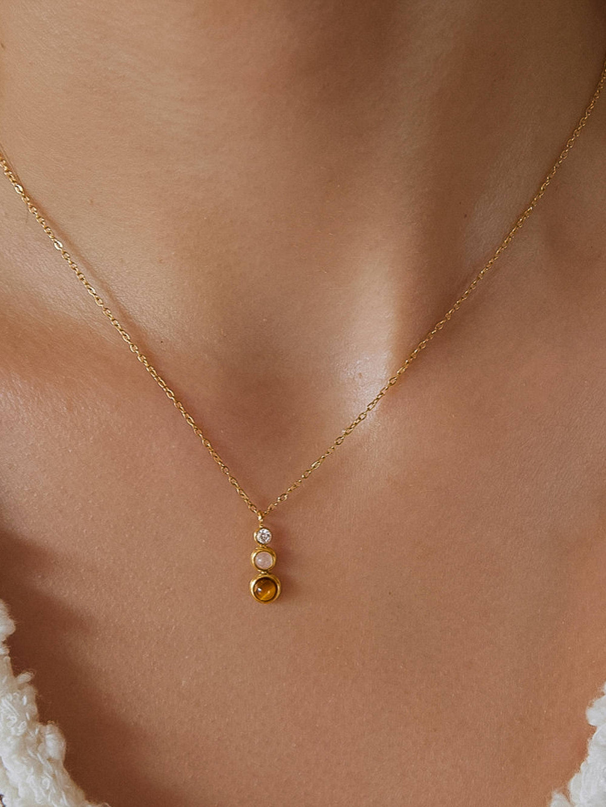 Gold Non-Tarnish Tiger Eye Drop Necklace