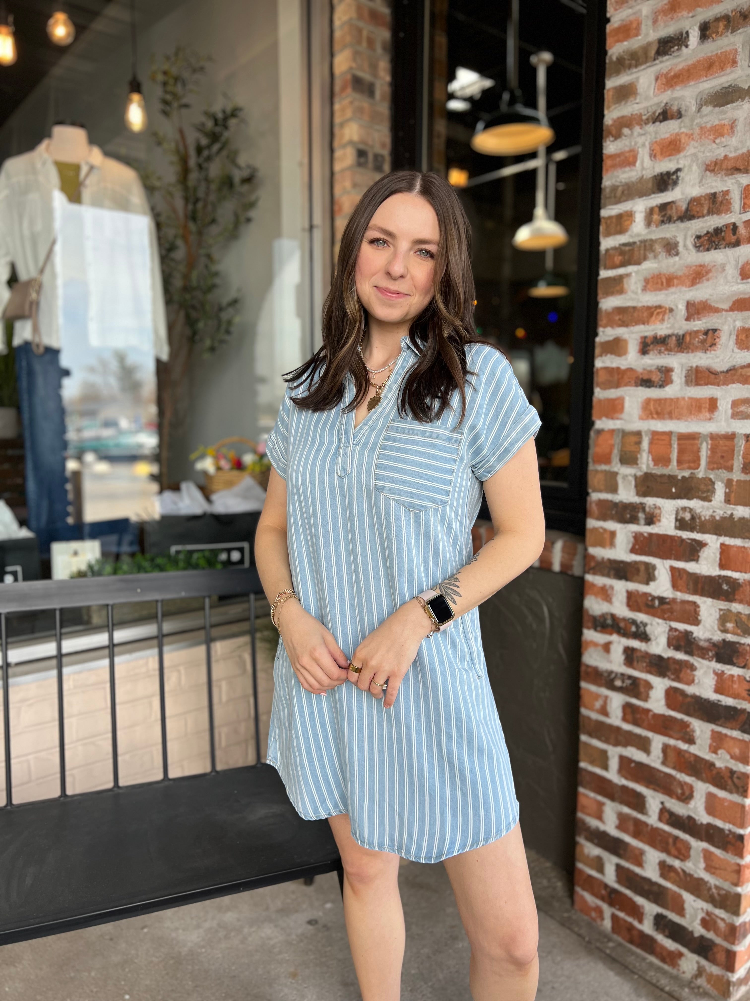 Chambray Stripe Collared Dress - FINAL SALE