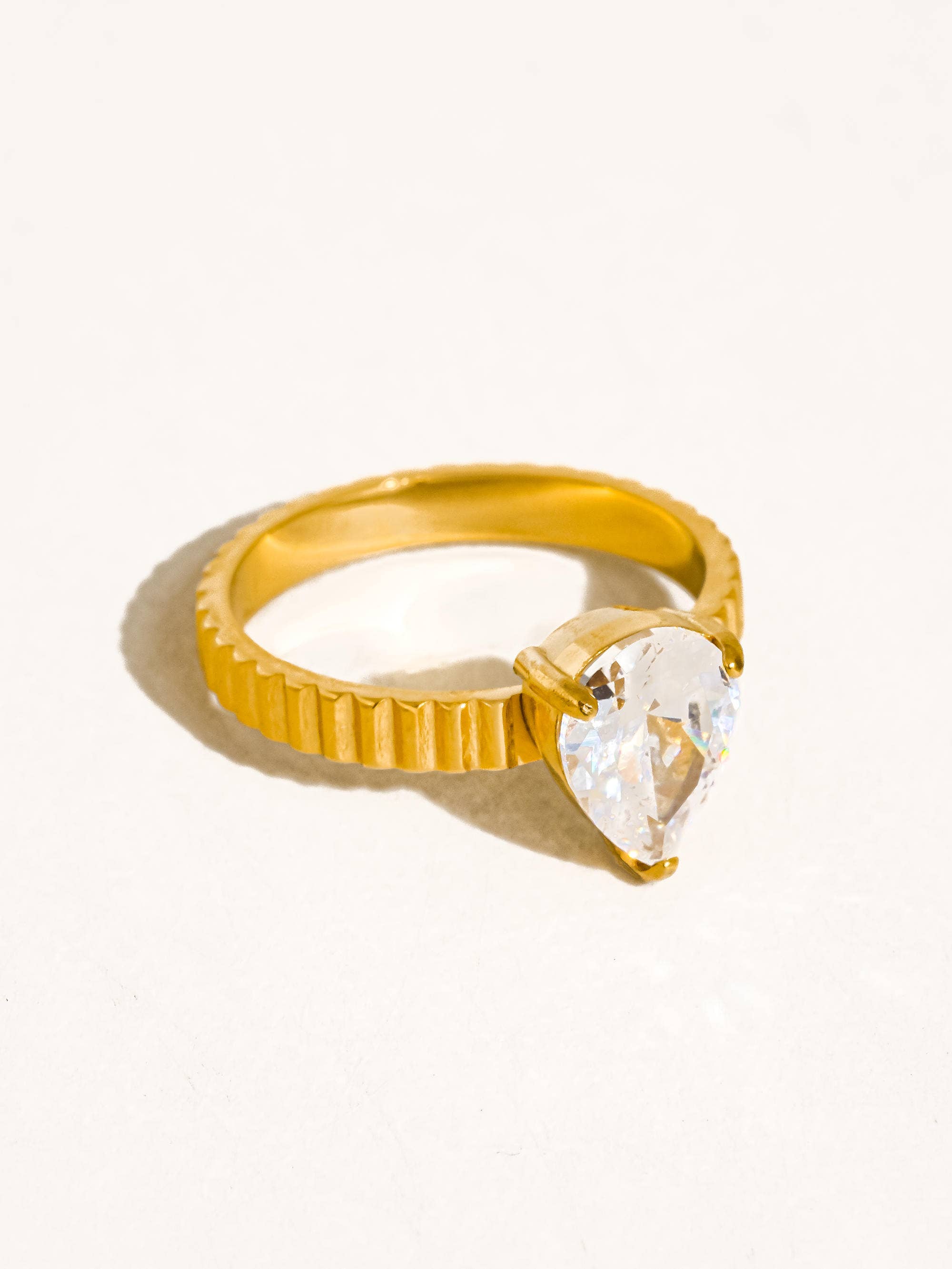 18K Gold Non-Tarnish Pear Stone Ring