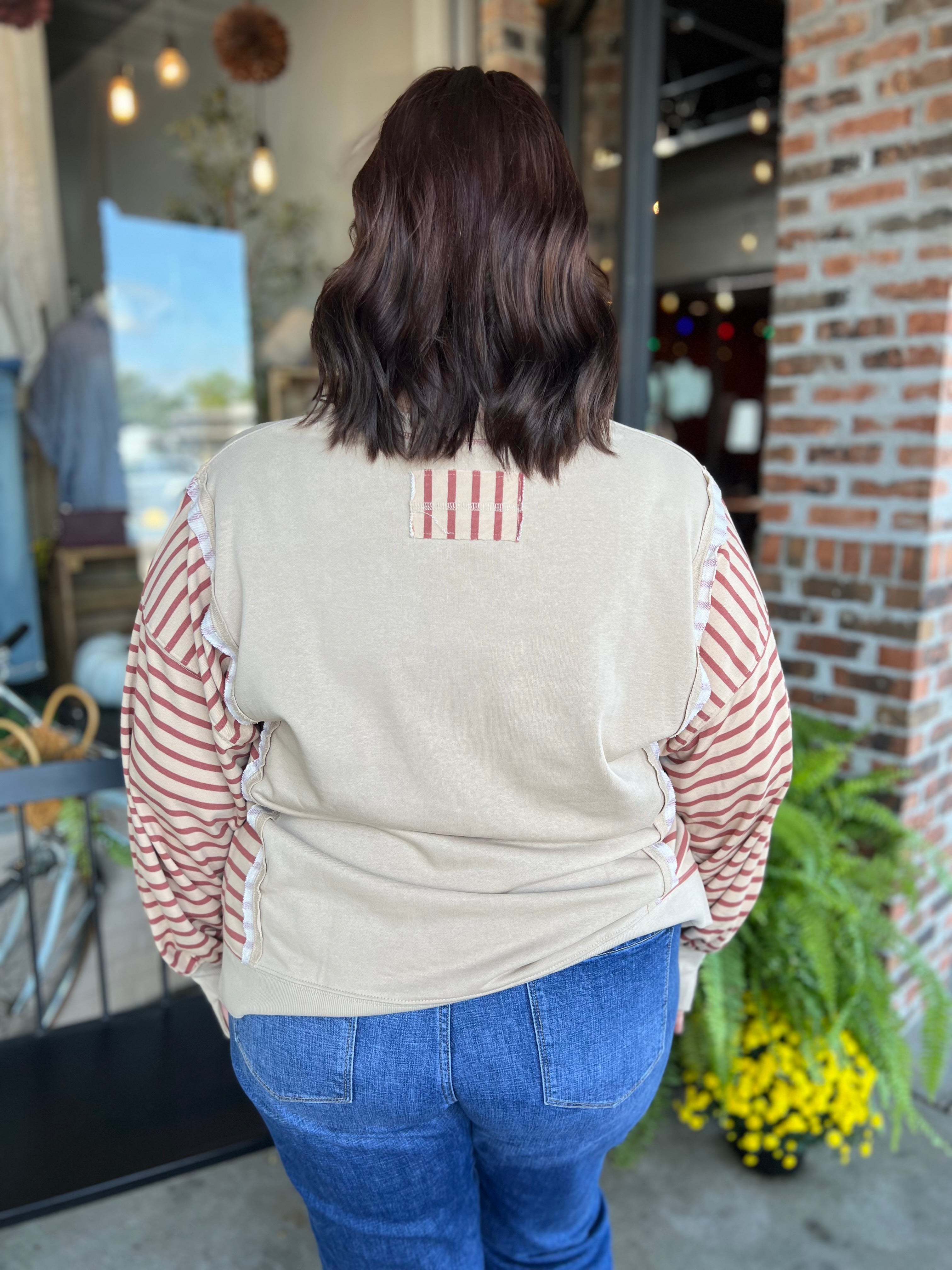 Plus Beige Oversized Striped Knit Top