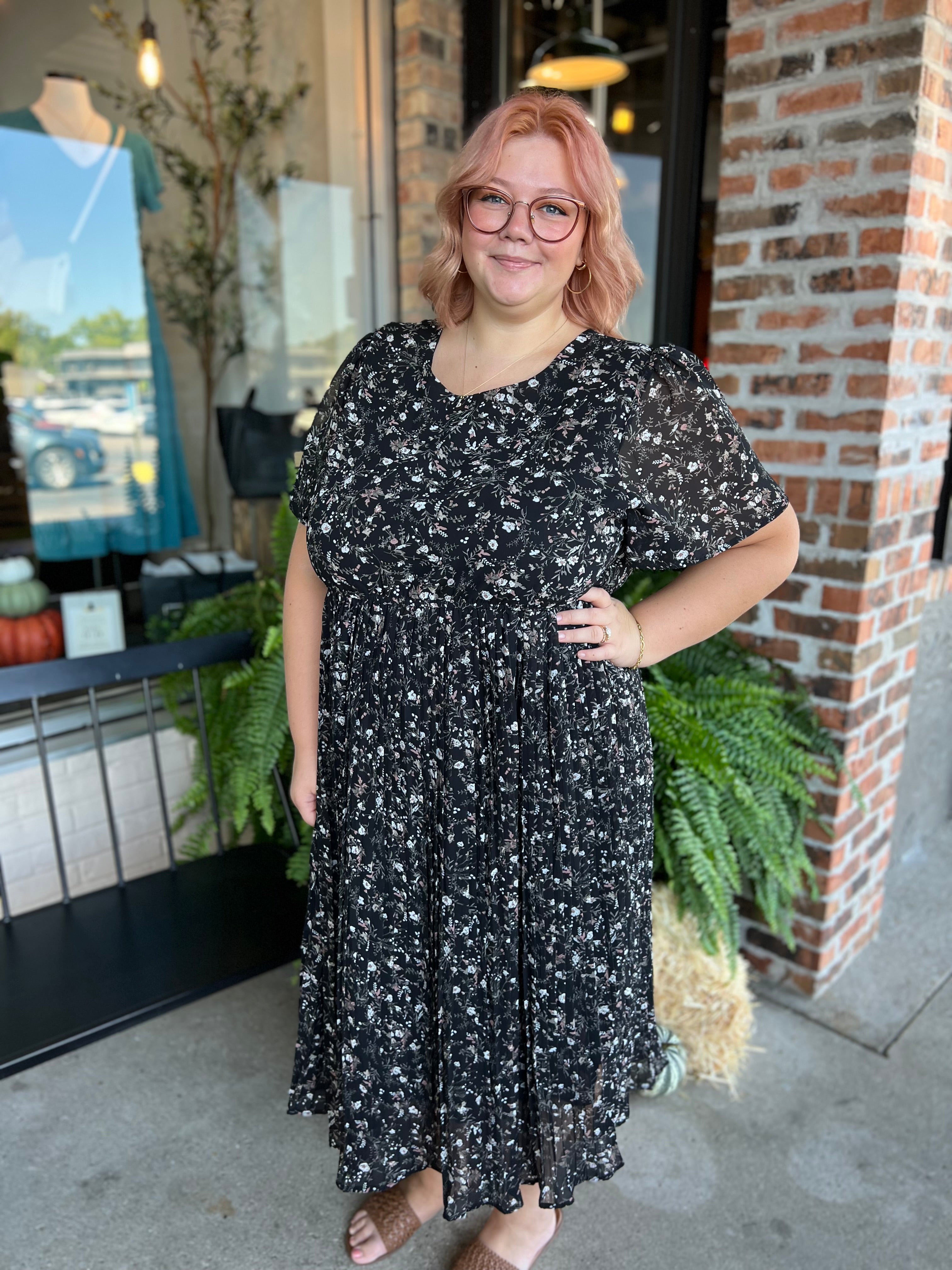 Plus Black Floral Midi Dress