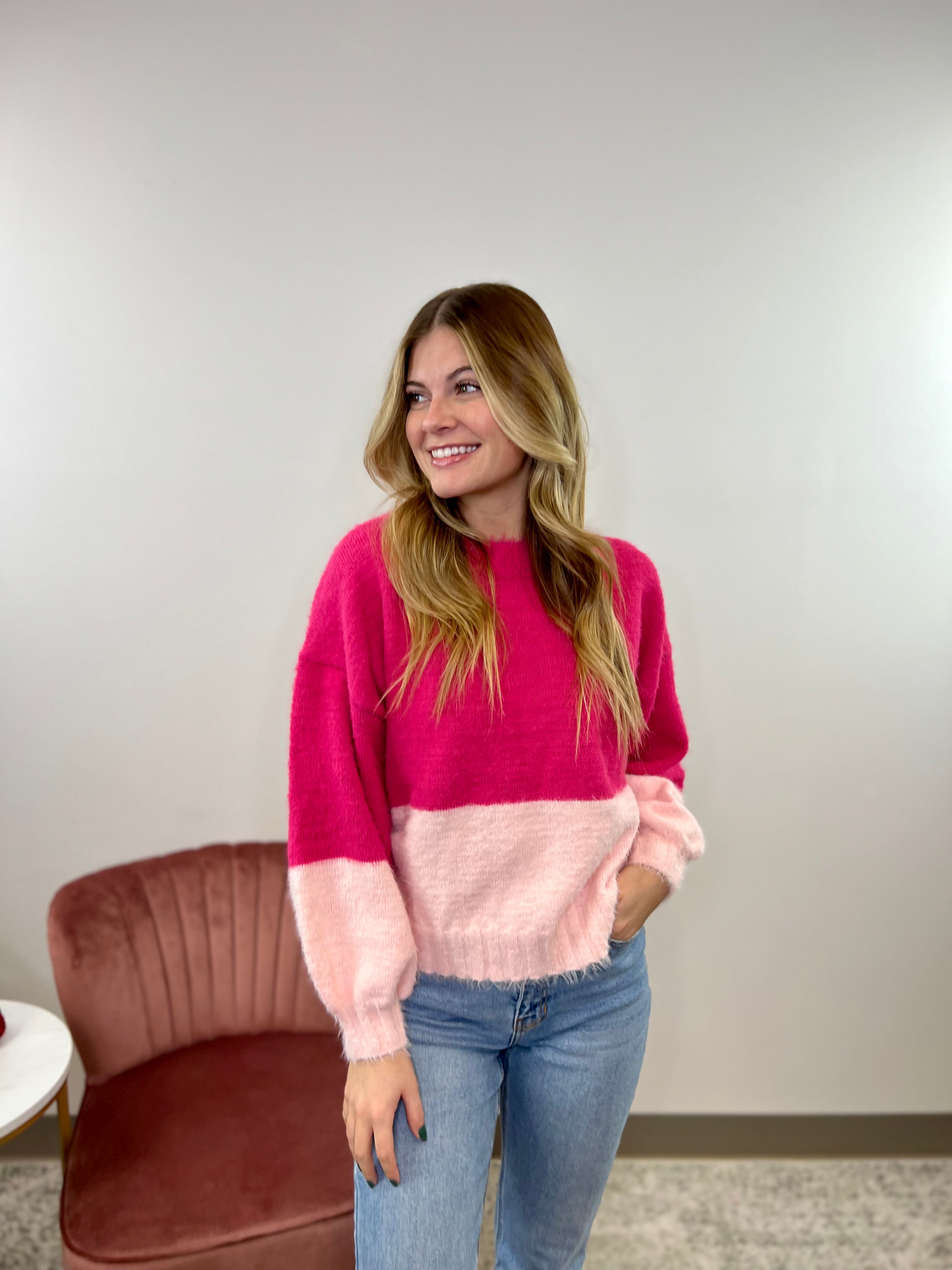 Fuchsia Split Fuzzy Sweater