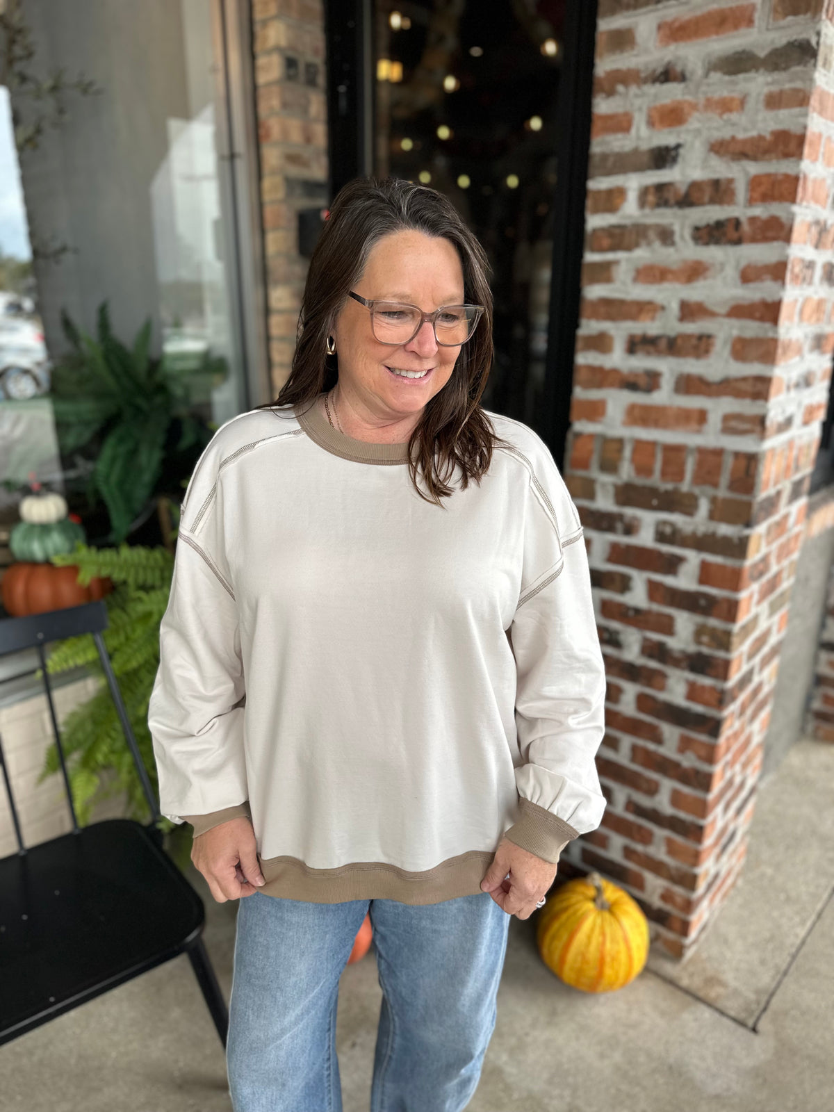 Oatmeal Exposed Seam Knit Top