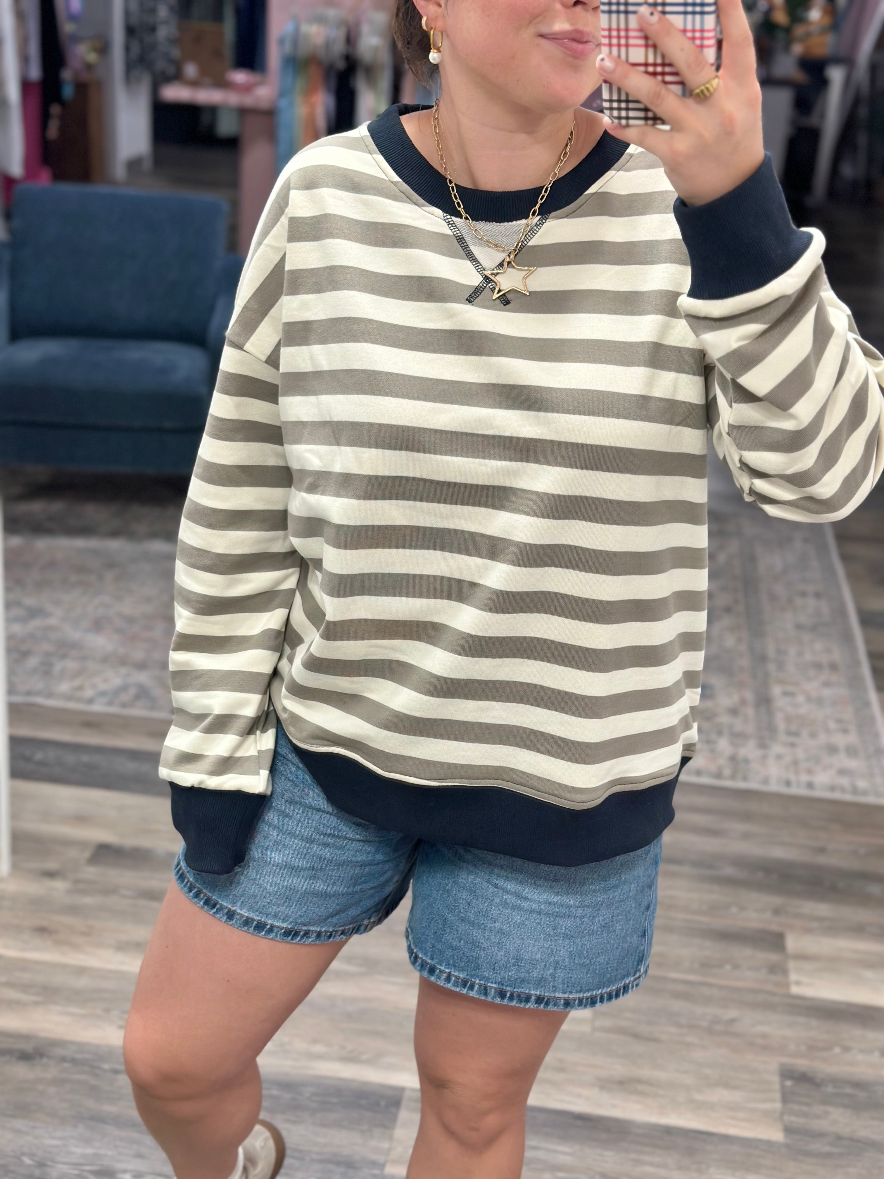 Olive and Navy Stripe Pullover