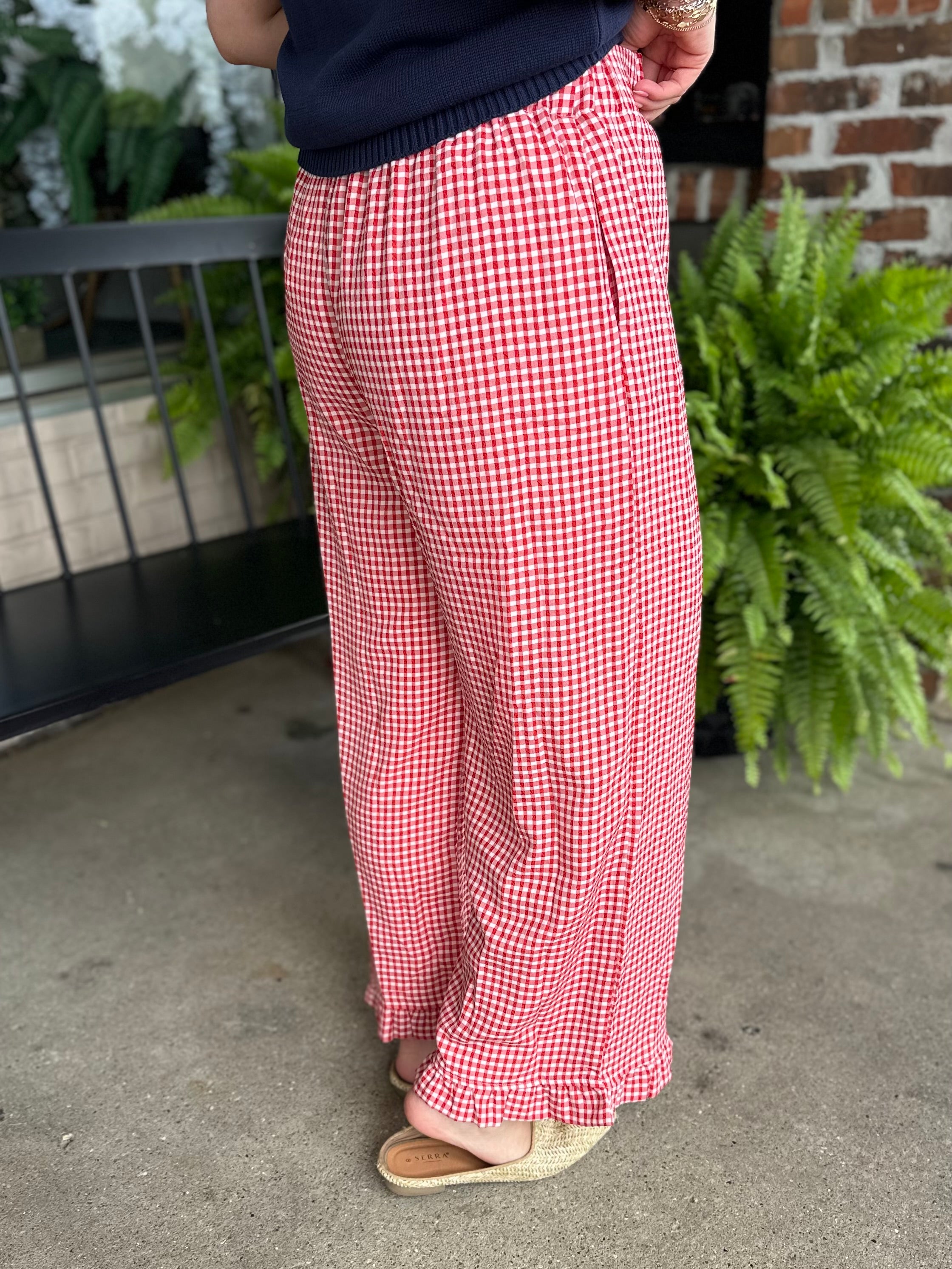 Red Checkered Wide Leg Pants