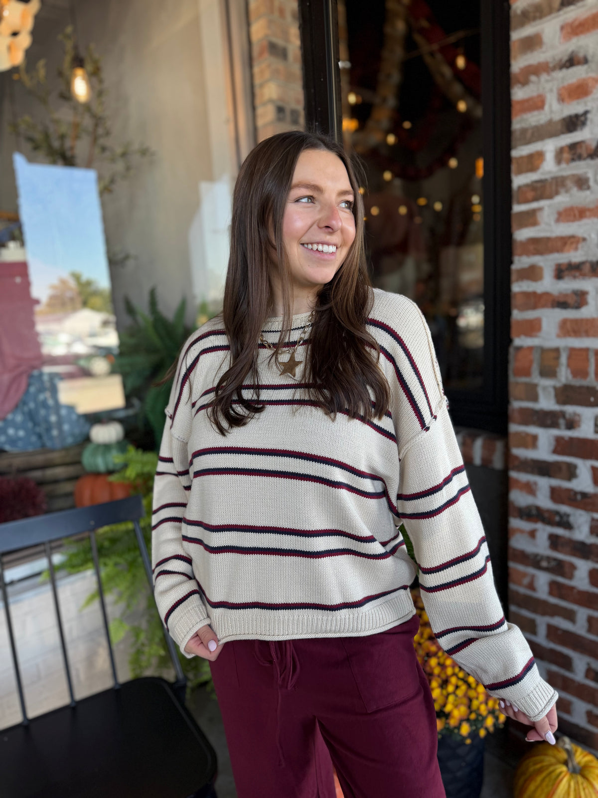 Ivory Exposed Seam Stripe Pullover