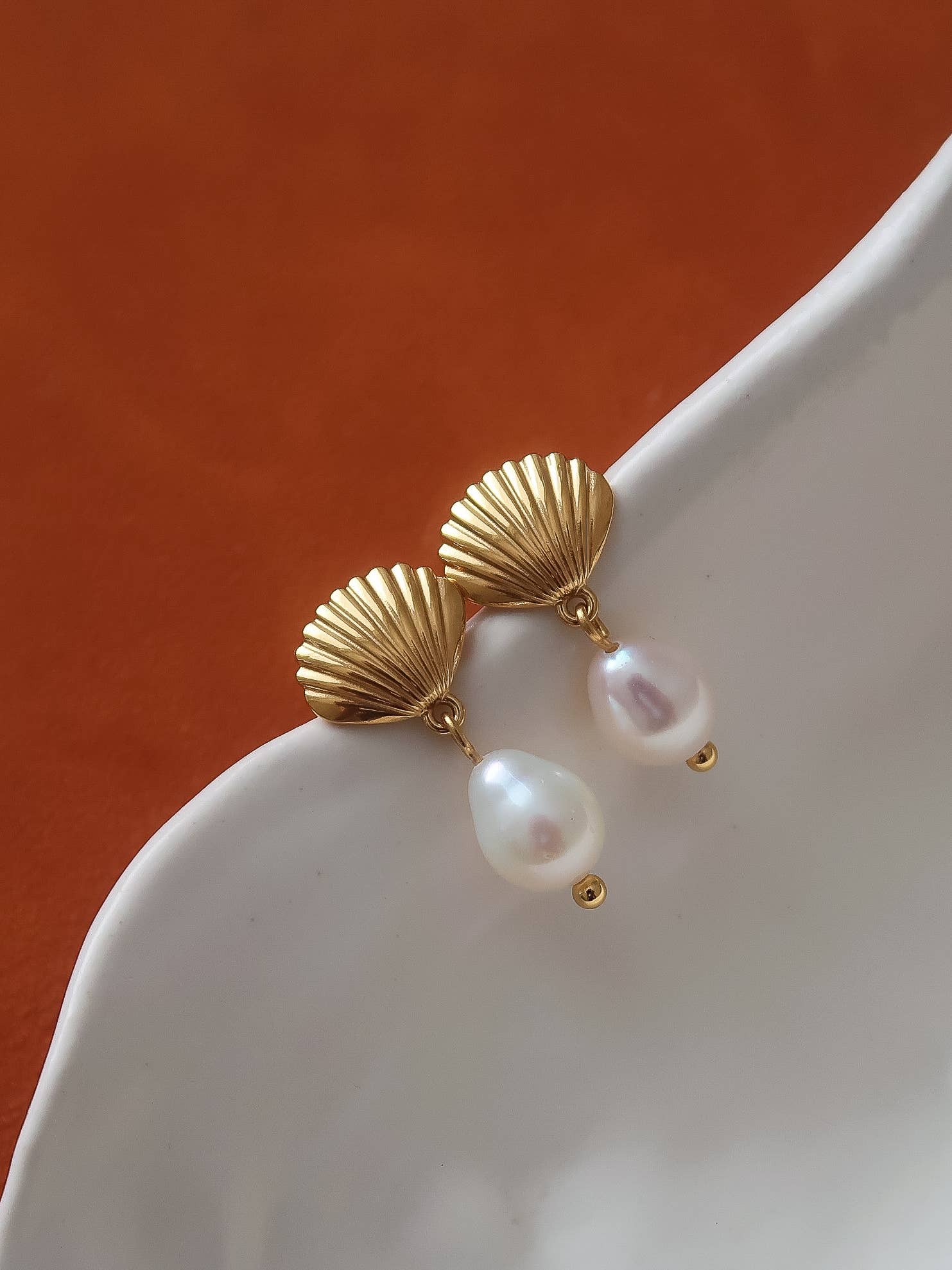Petite Shell Pearl Earrings Non-Tarnish