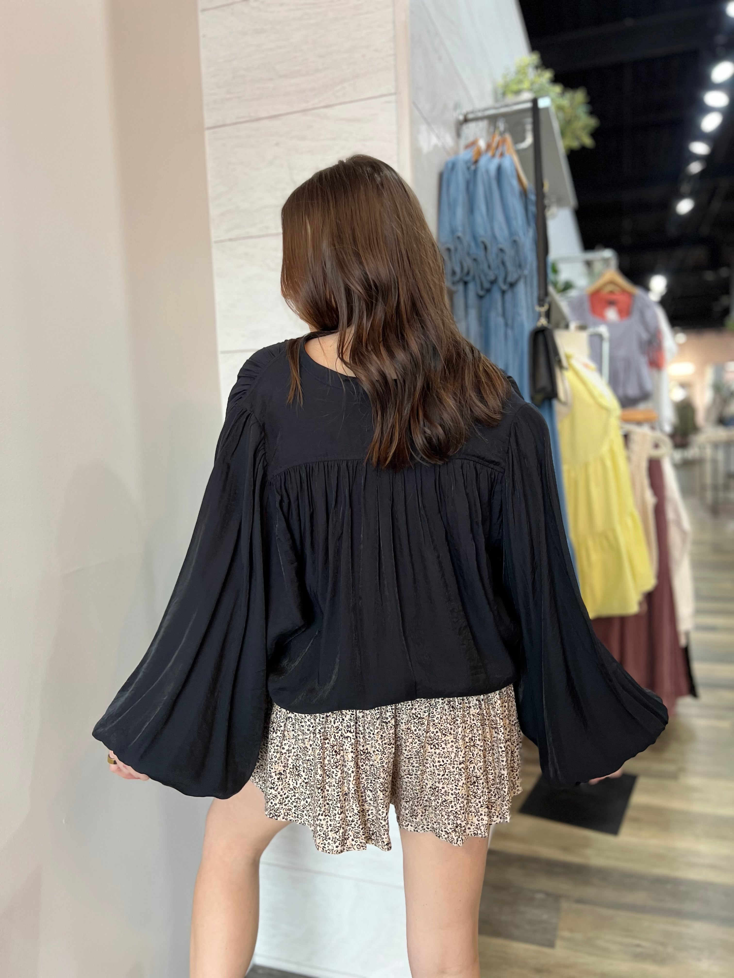 Black Balloon Sleeve Blouse - FINAL SALE