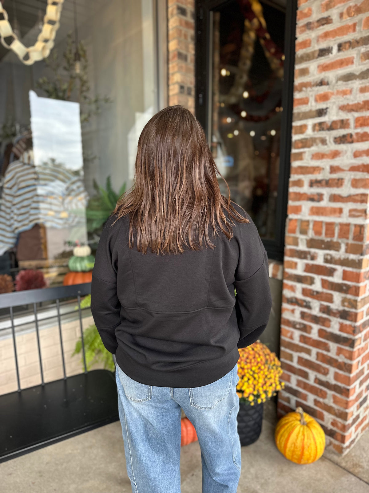Black Half Zip UP Oversized Top
