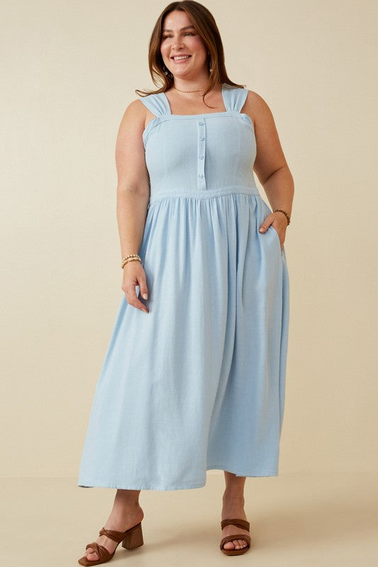 Plus Blue Buttoned Dress