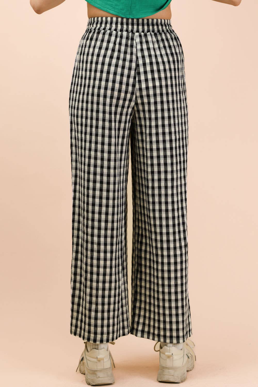 Black Elastic Waist Checkered Pants