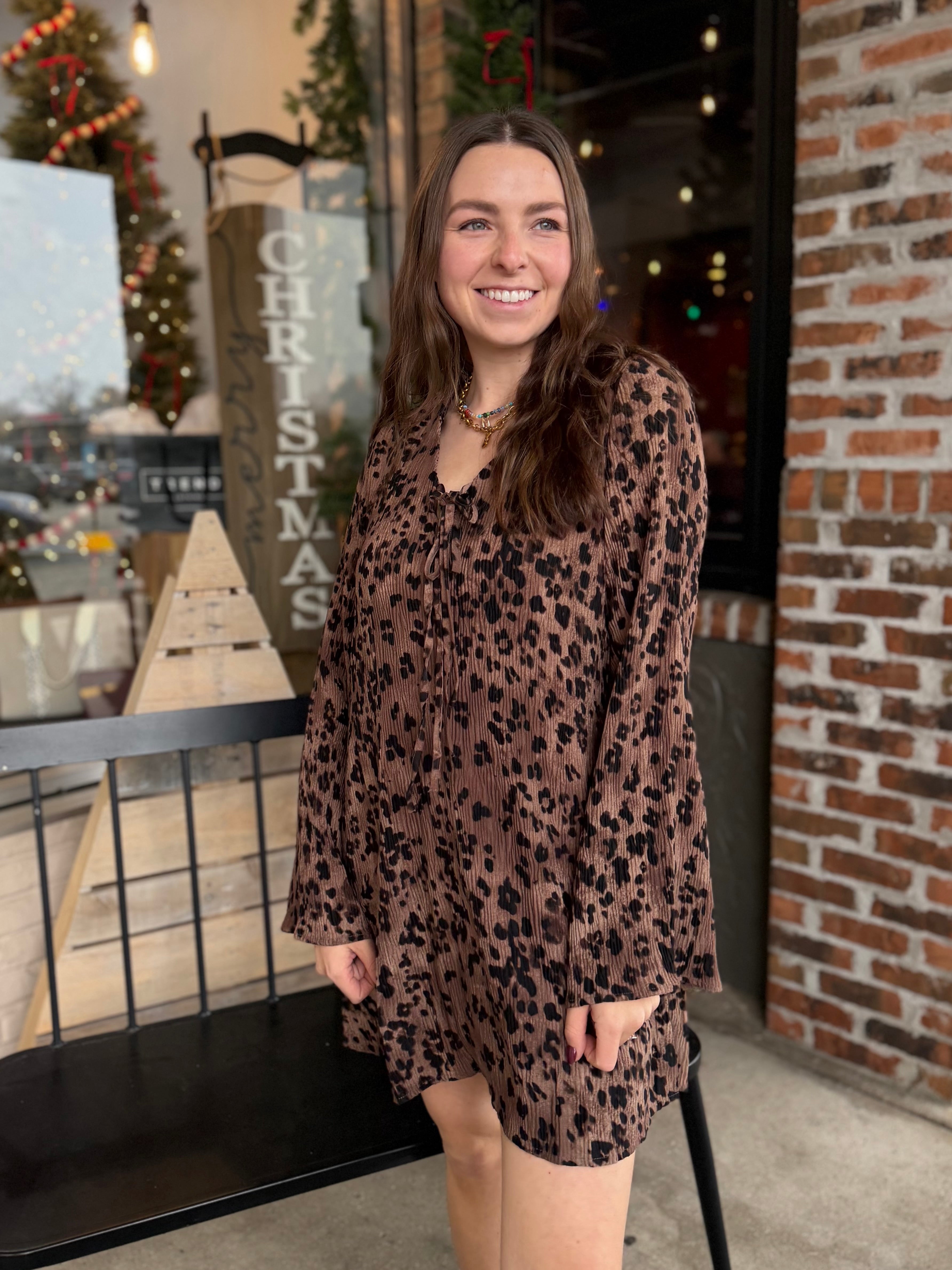 Leopard Printed Pleated Mini Dress