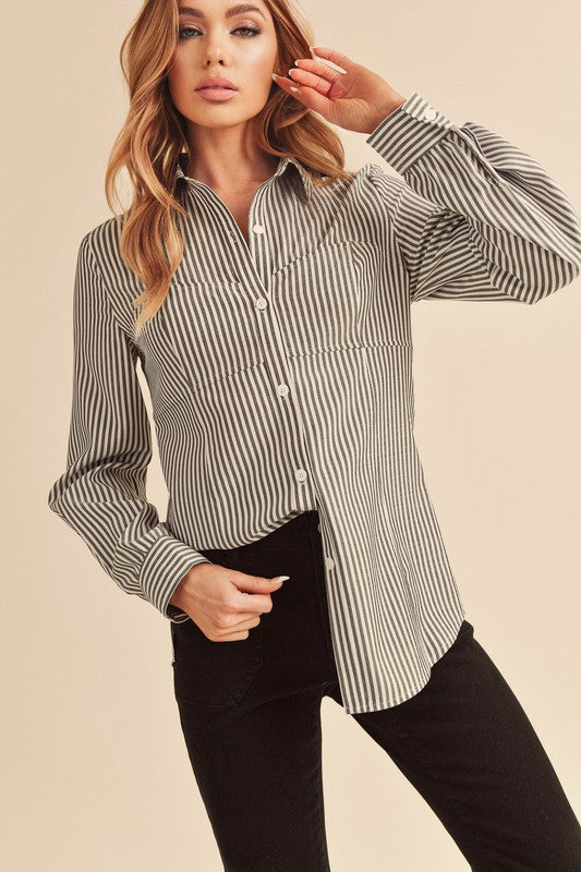 Black Stripe Button Up